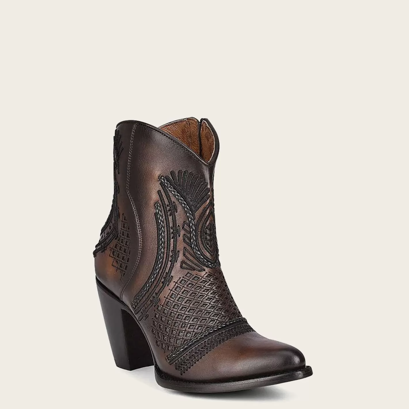 Cuadra Artisan Embroidered Brown Leather Bootie Hot