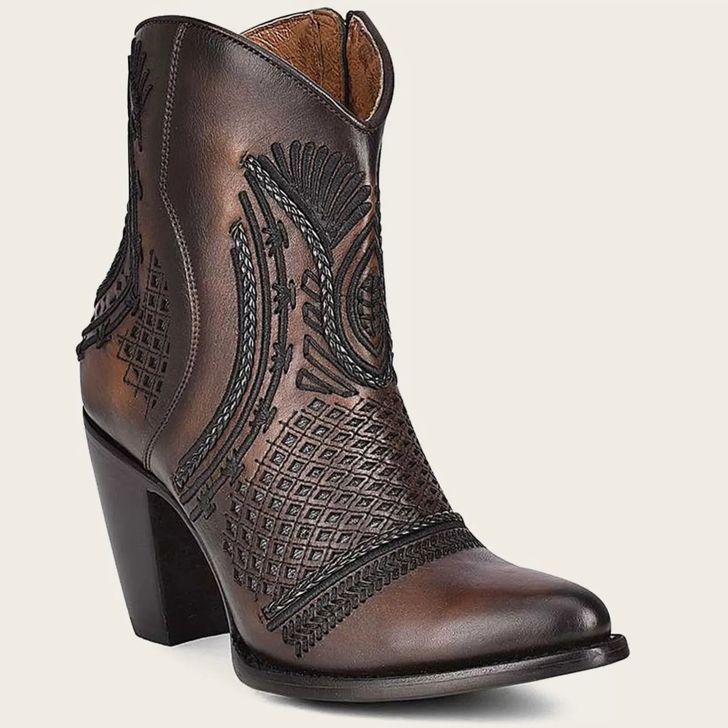 Cuadra Artisan Embroidered Brown Leather Bootie Hot