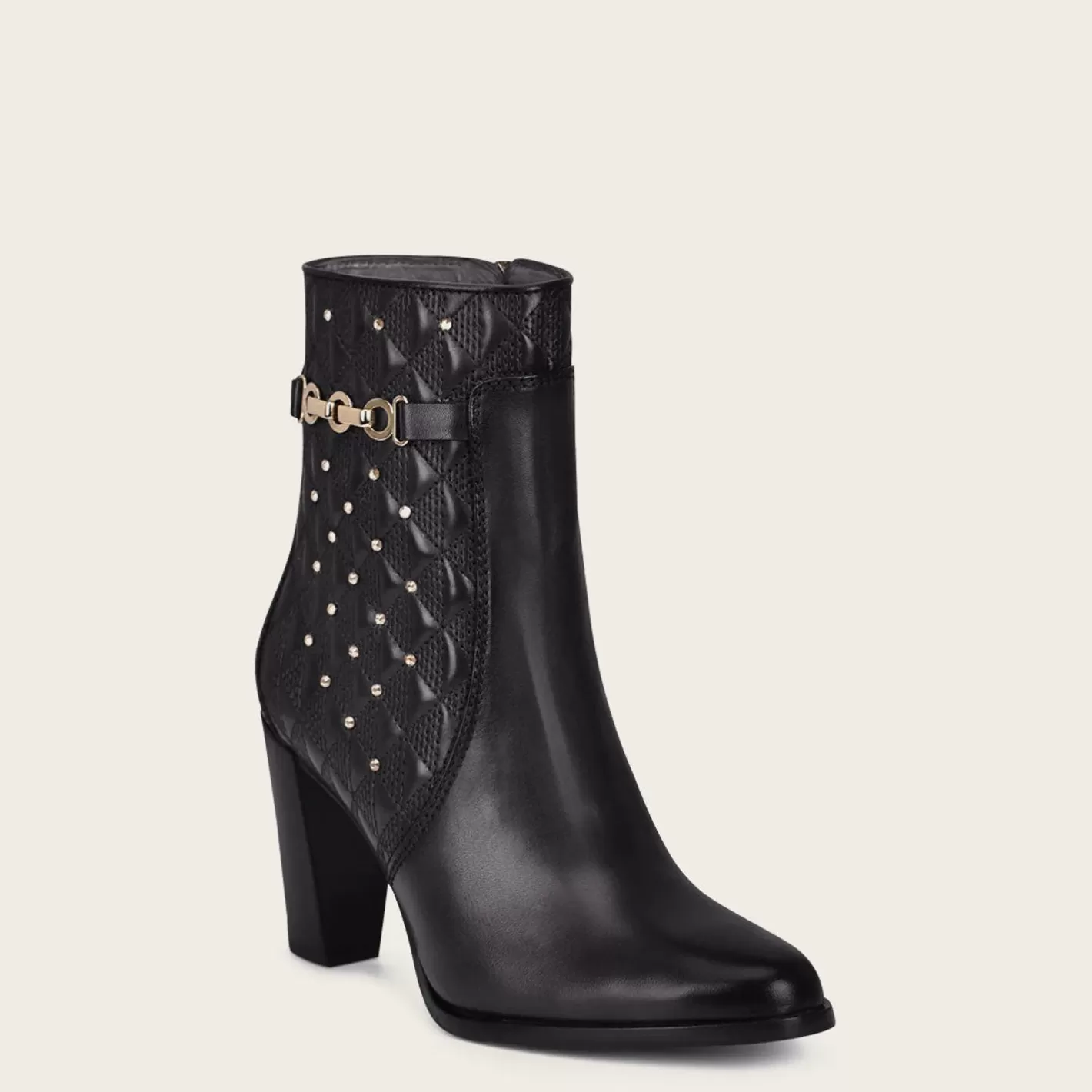 Cuadra Black Booties For Women. Made Of Leather With Geometric Details And Austrian Crystals Sale