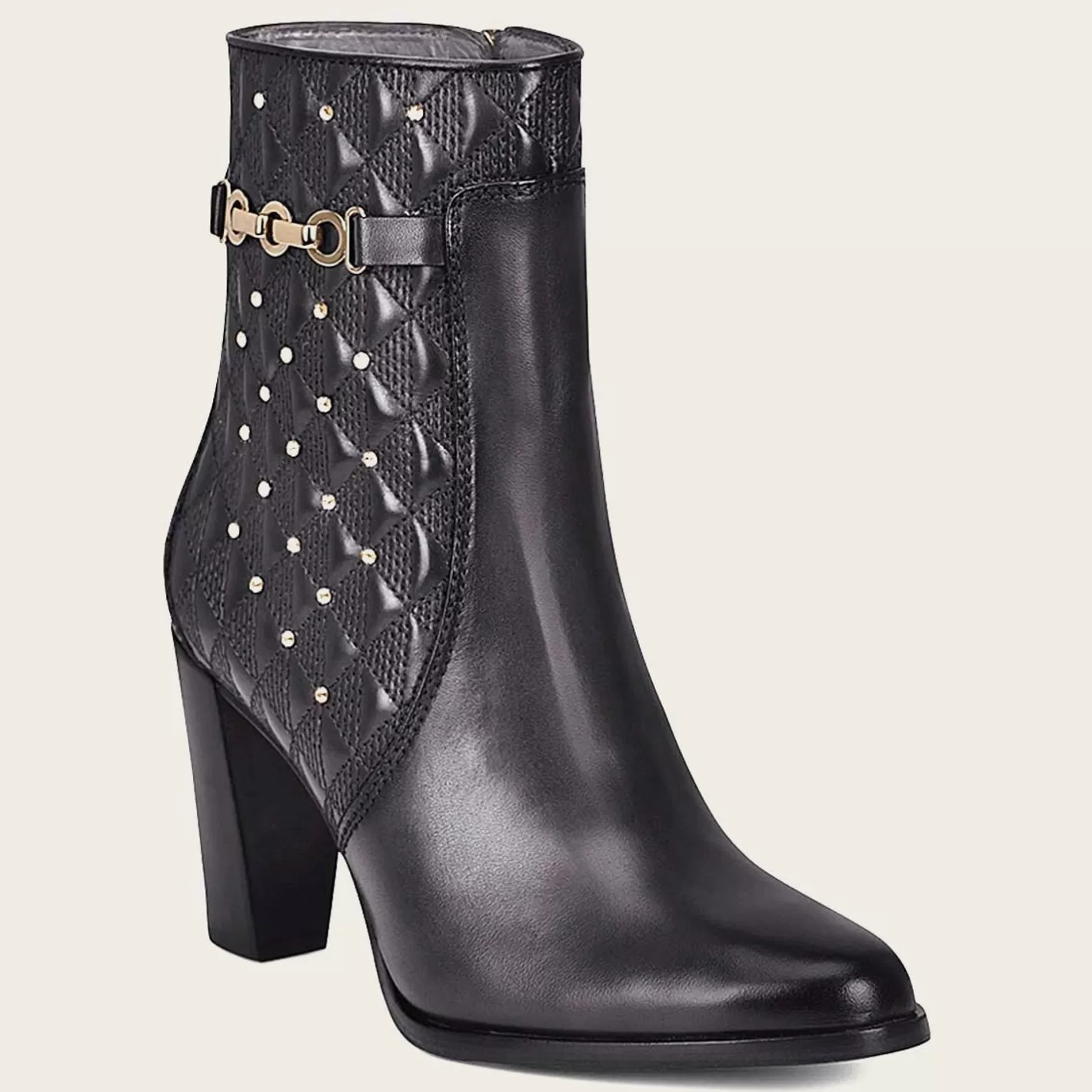 Cuadra Black Booties For Women. Made Of Leather With Geometric Details And Austrian Crystals Sale