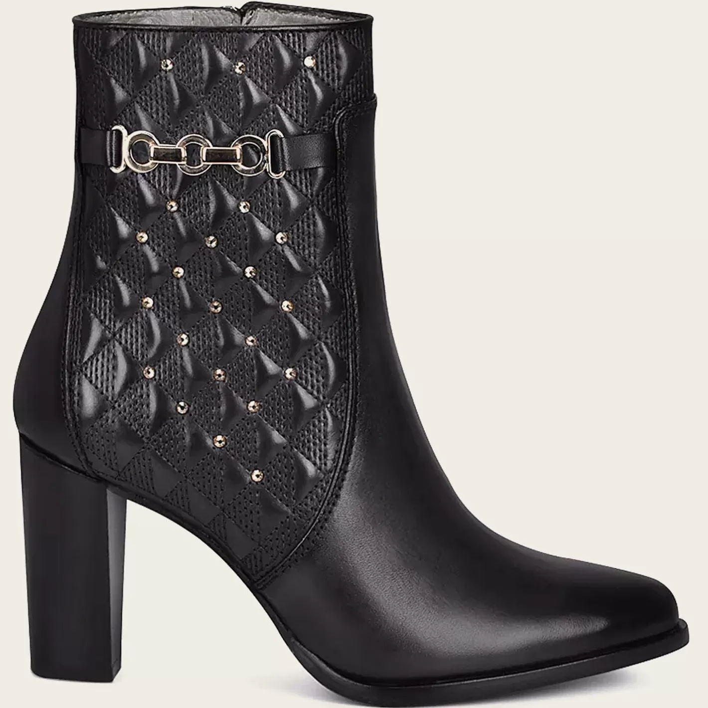 Cuadra Black Booties For Women. Made Of Leather With Geometric Details And Austrian Crystals Sale