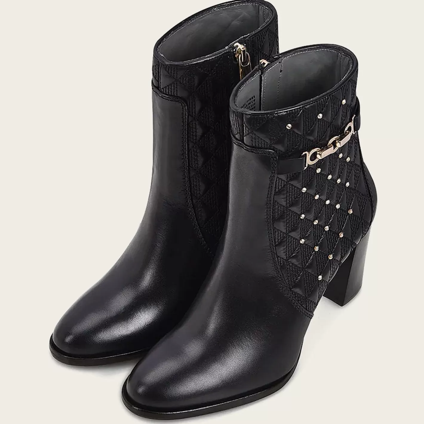 Cuadra Black Booties For Women. Made Of Leather With Geometric Details And Austrian Crystals Sale