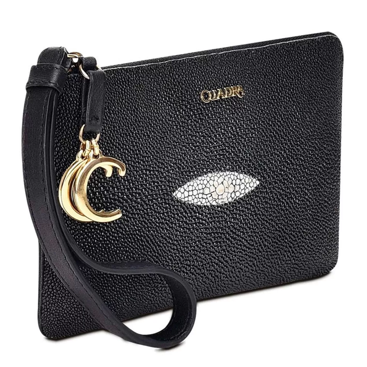 Cuadra Black Coin Wristlet For Women With Hanging Monogram Best Sale