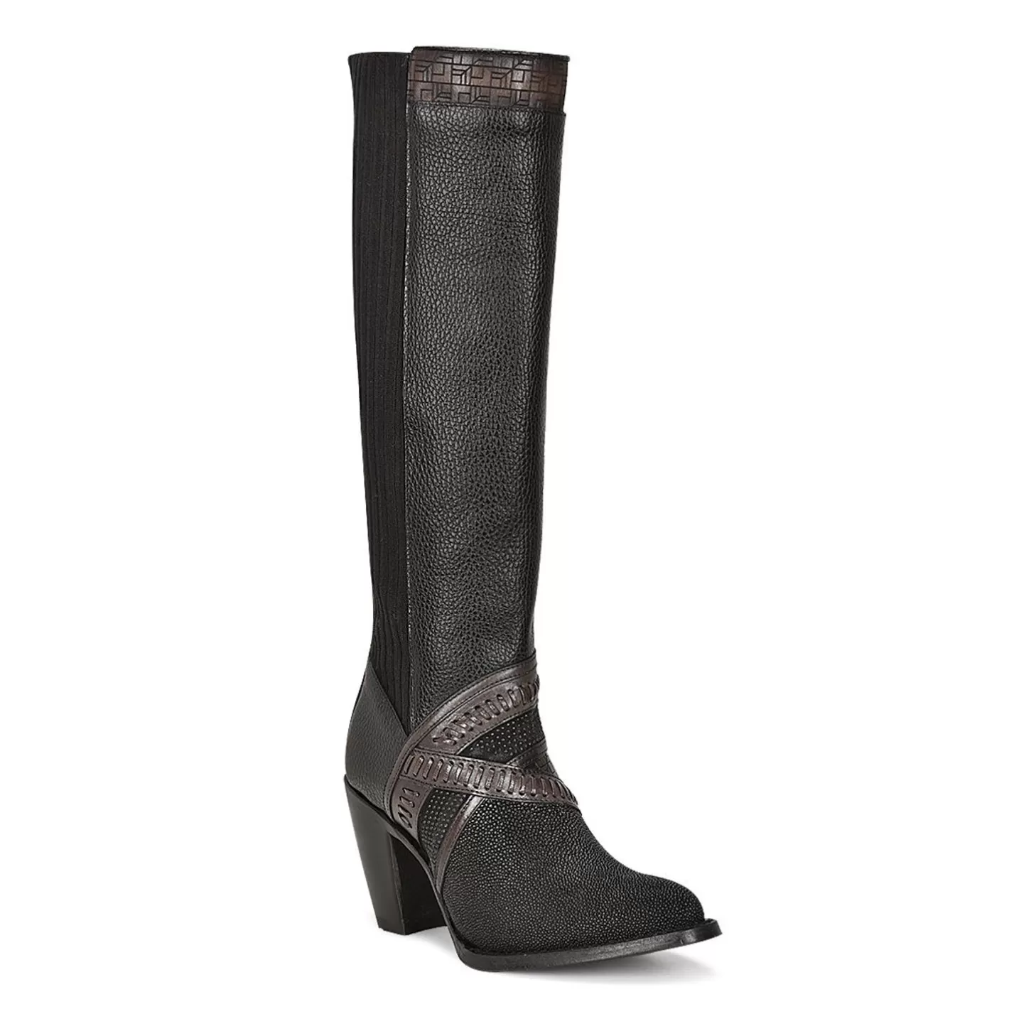 Cuadra Black Exotic Riding Boot With Hand-Woven Details Cheap