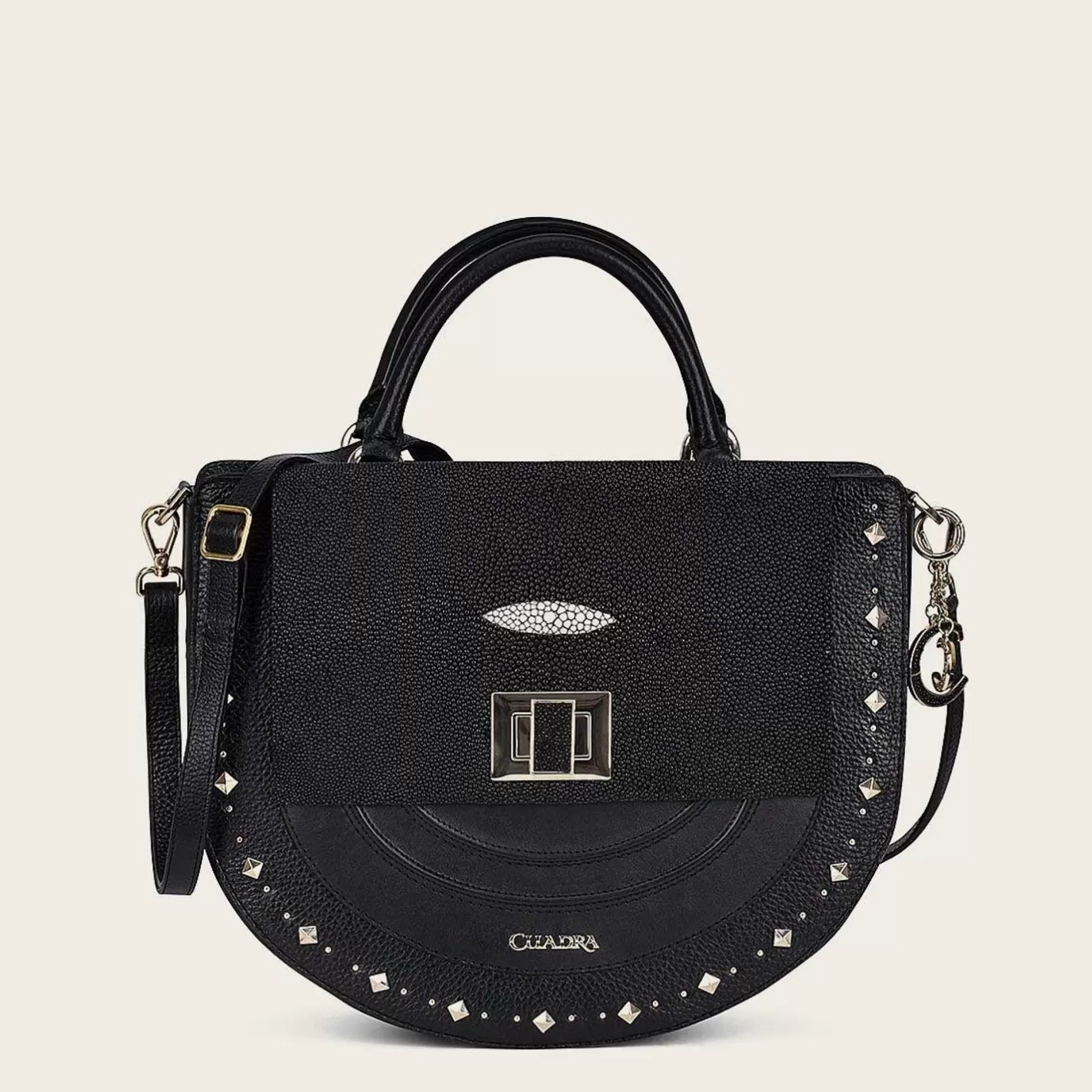 Cuadra Black Genuine Stingray Leather Studs Handbag Store