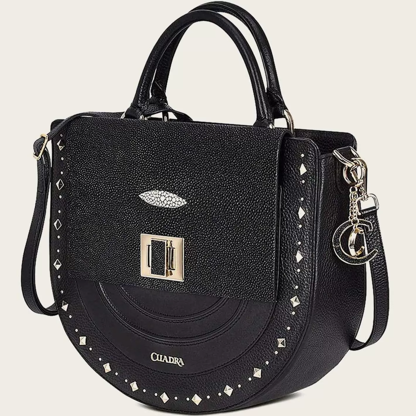 Cuadra Black Genuine Stingray Leather Studs Handbag Store