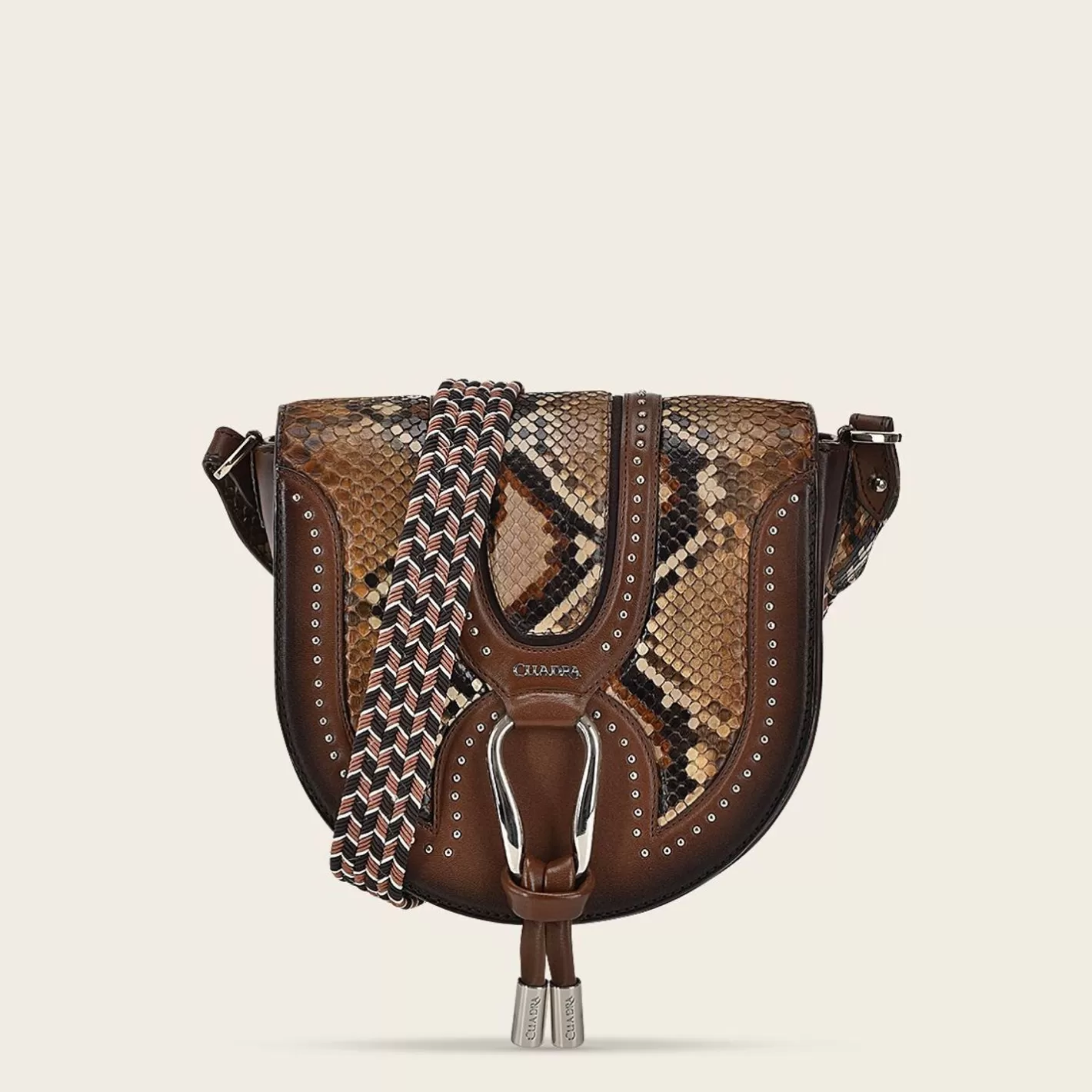 Cuadra Brown Exotic Leather Crossbody Bag With Studs Hot