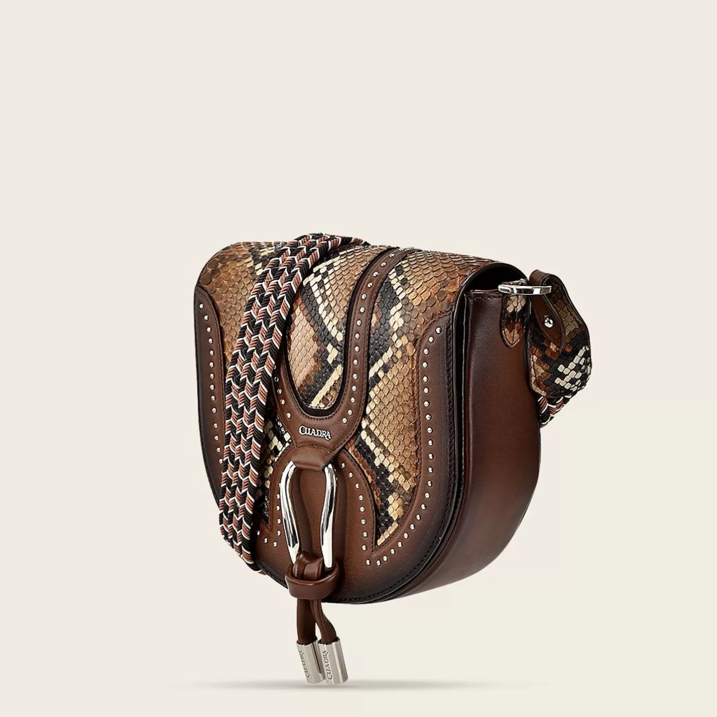 Cuadra Brown Exotic Leather Crossbody Bag With Studs Hot