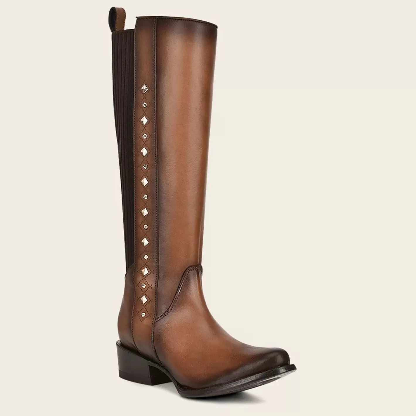 Cuadra Brown High Boot With Laser Engraving And Studs Clearance