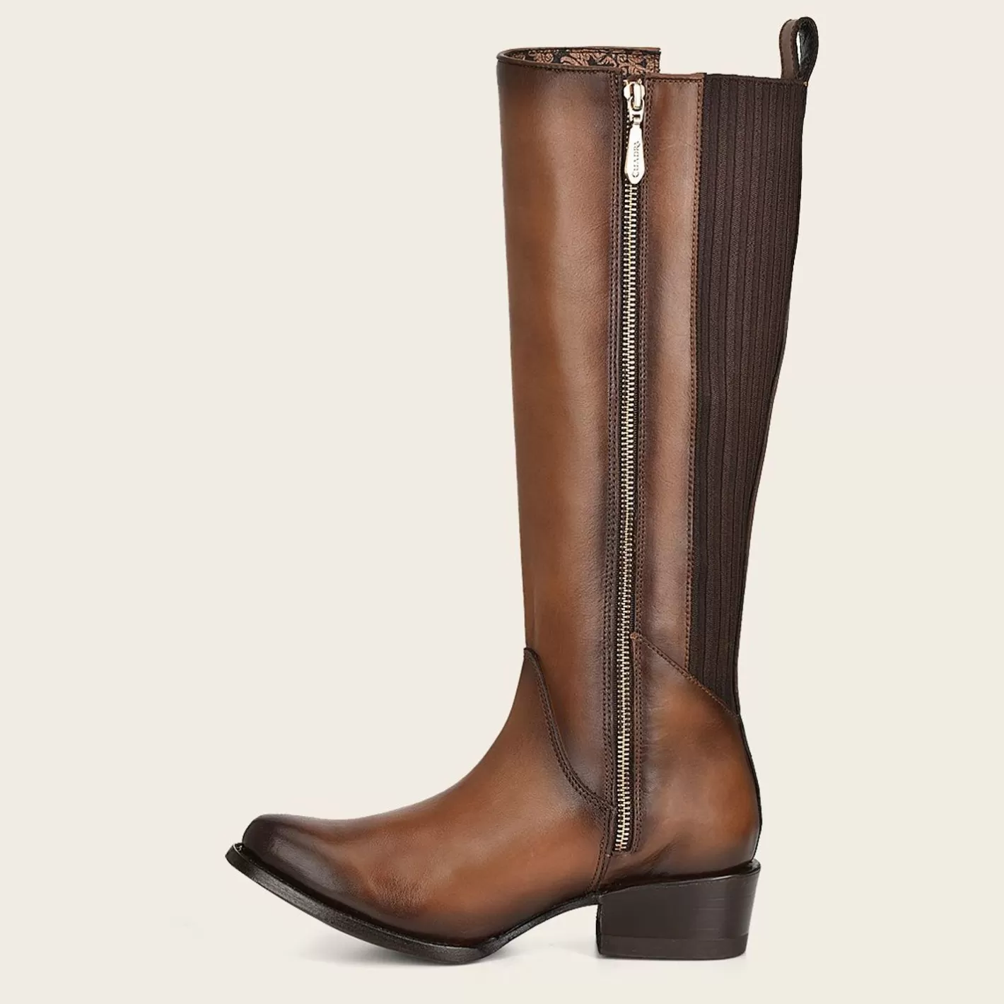 Cuadra Brown High Boot With Laser Engraving And Studs Clearance