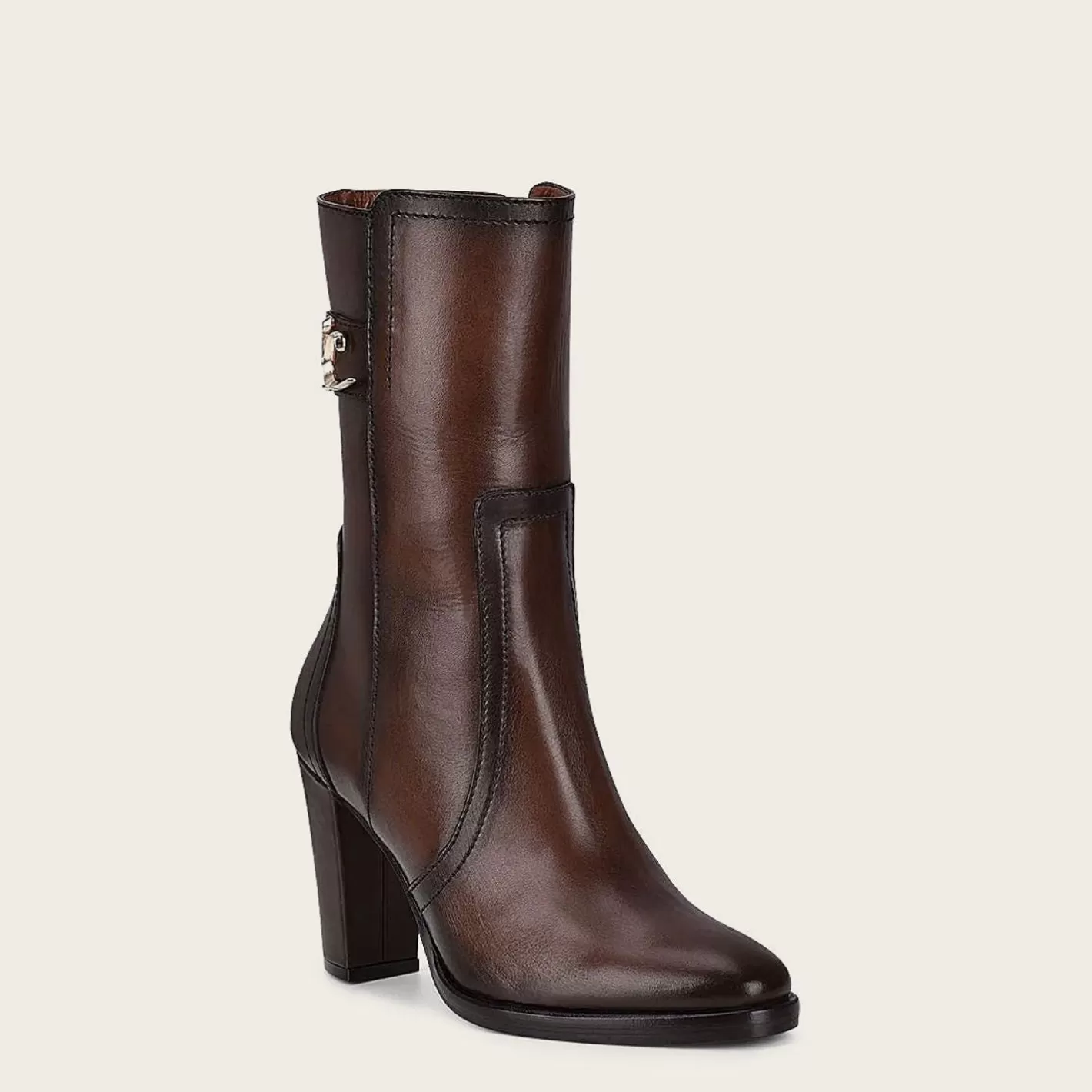 Cuadra Brown Leather Bootie With Metallic Symbol Flash Sale