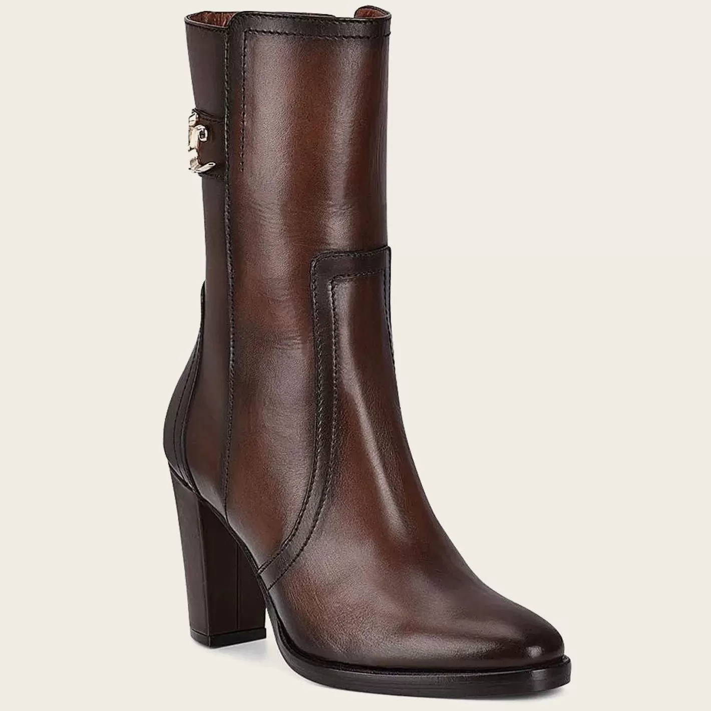 Cuadra Brown Leather Bootie With Metallic Symbol Flash Sale