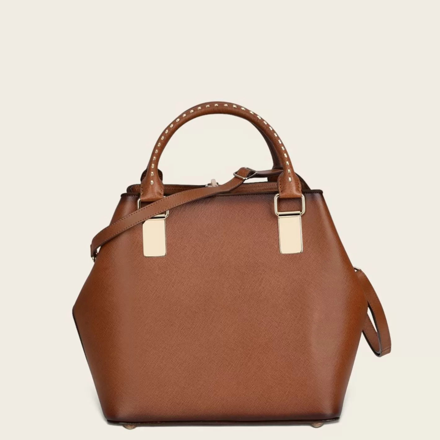 Cuadra Brown Leather Tote Bag With Contrasting Geometric Motifs Discount