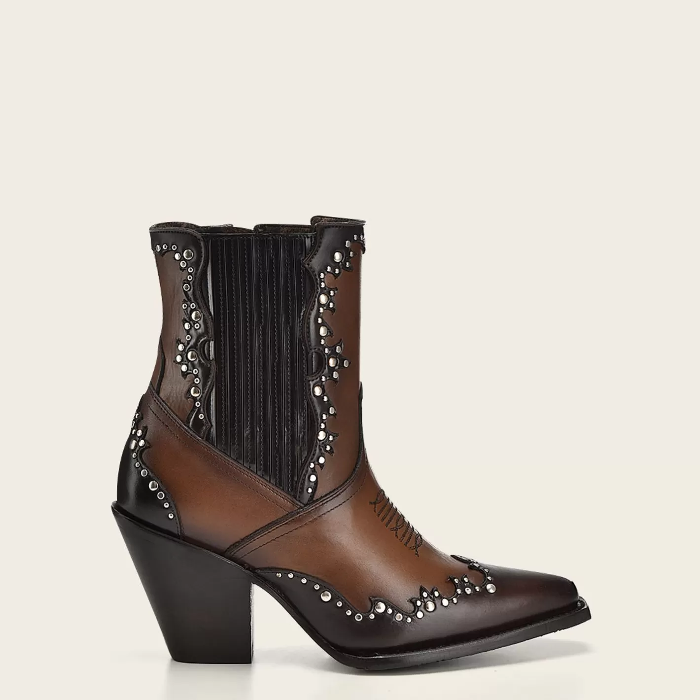 Cuadra Brown Leather Western Style Bootie With Studs Flash Sale