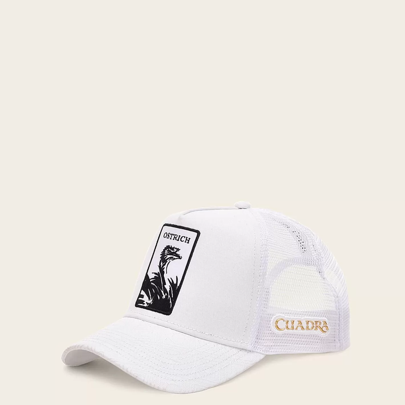 Cuadra White Cap With Embroidery Ostrich Patch Best Sale