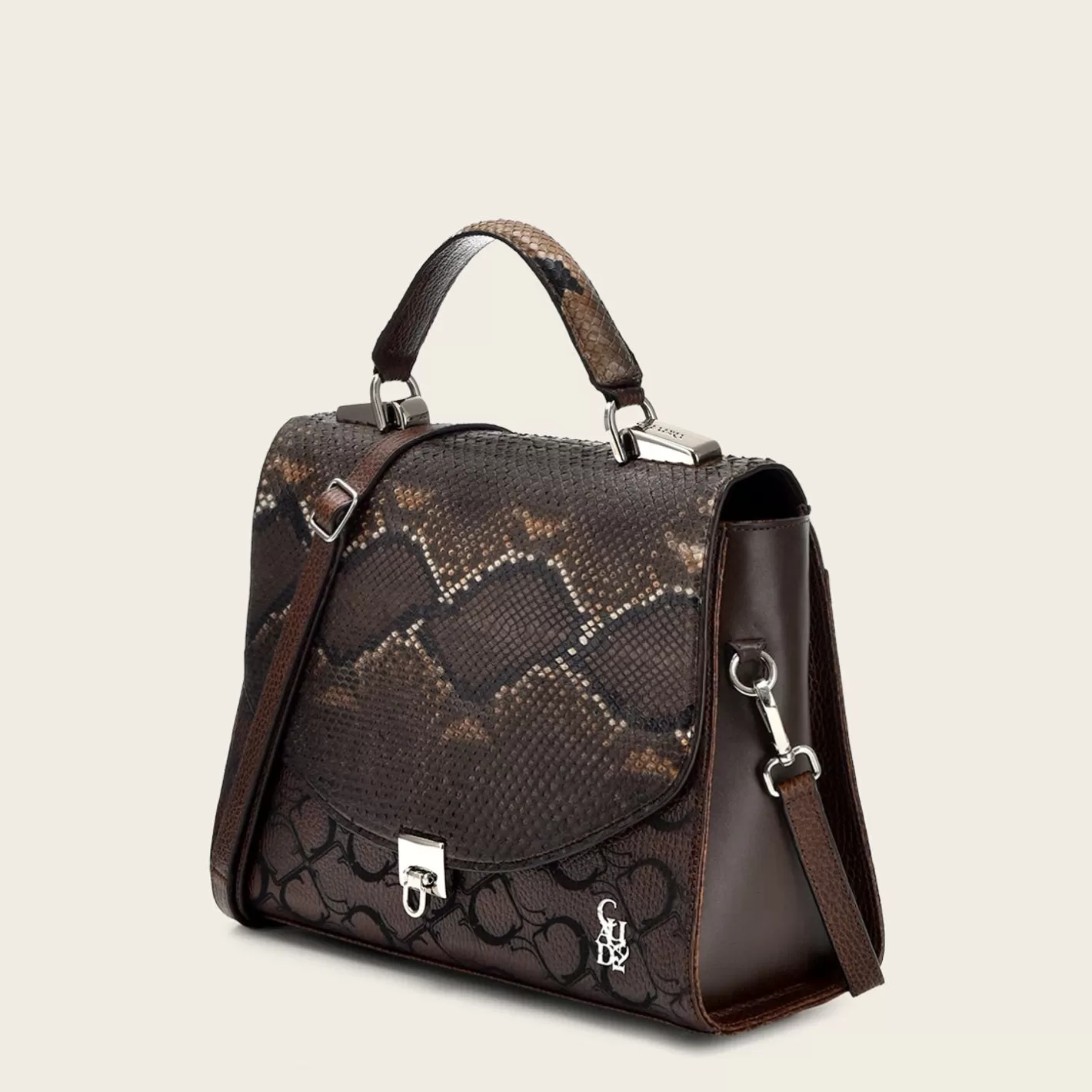 Cuadra Dark Brown Exotic Leather Handbag With Monogram Leather Best