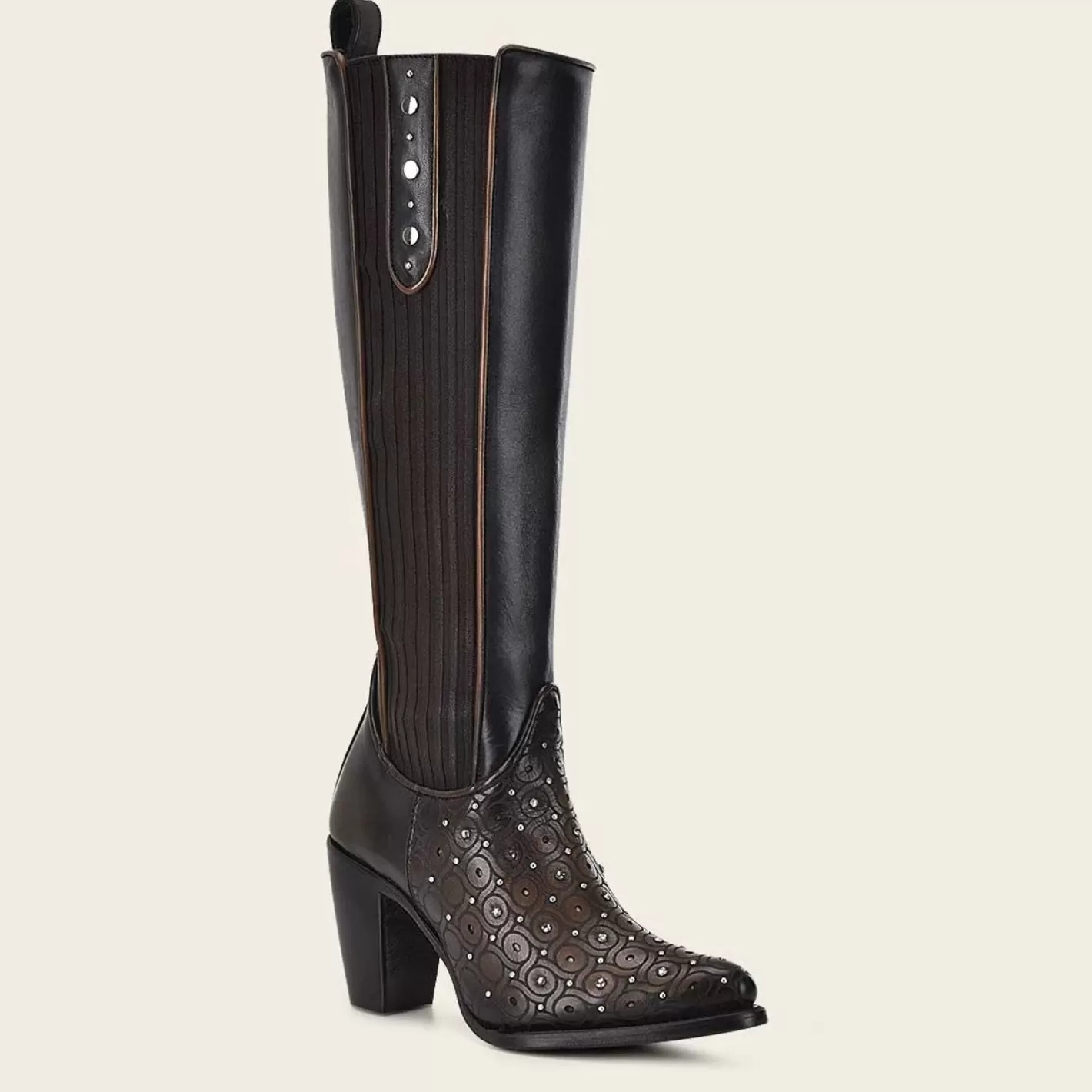 Cuadra Dark Brown Tall Boot With Austrian Crystals Detail Cheap