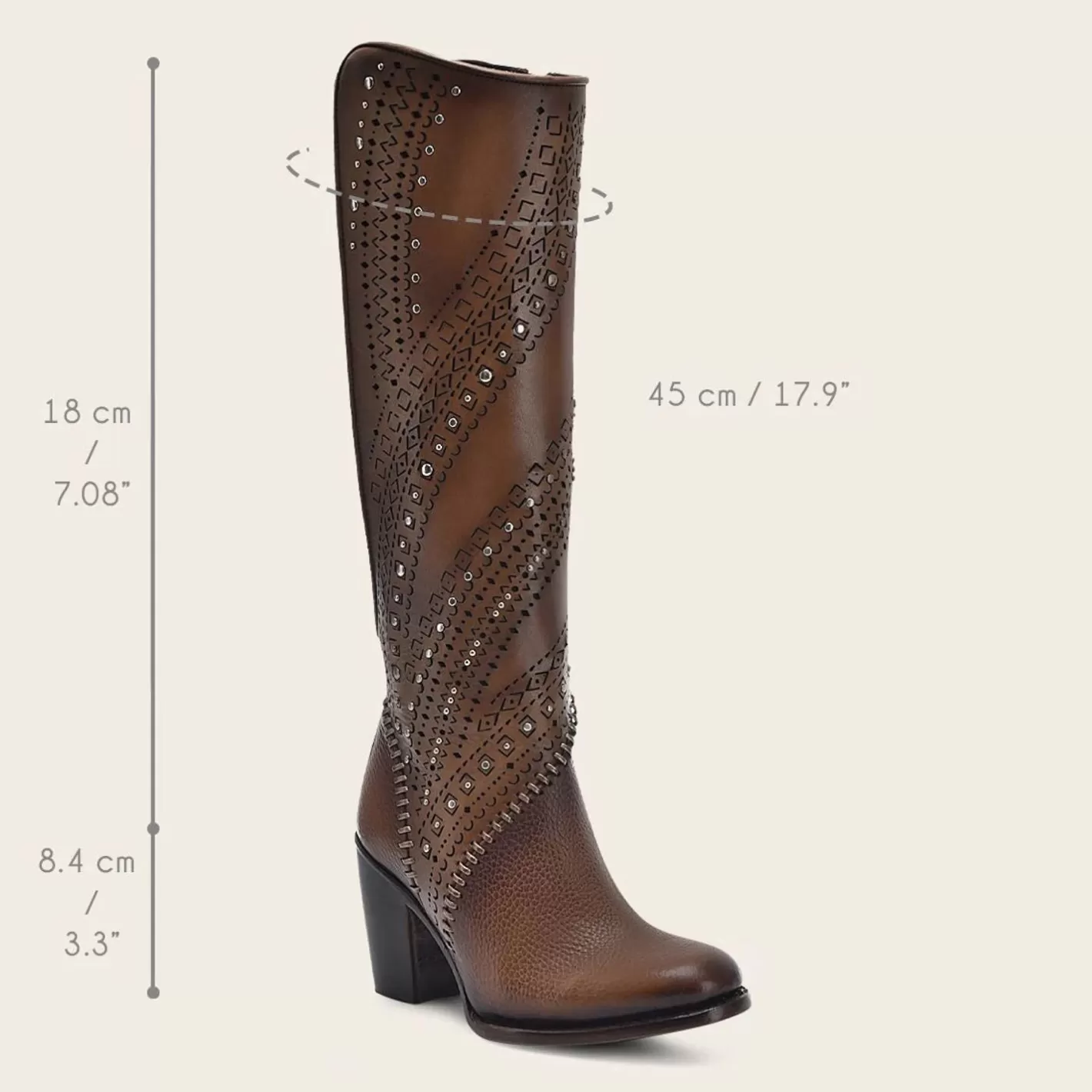 Cuadra Decorated Brown Leather Tall Boot With Perforations Discount