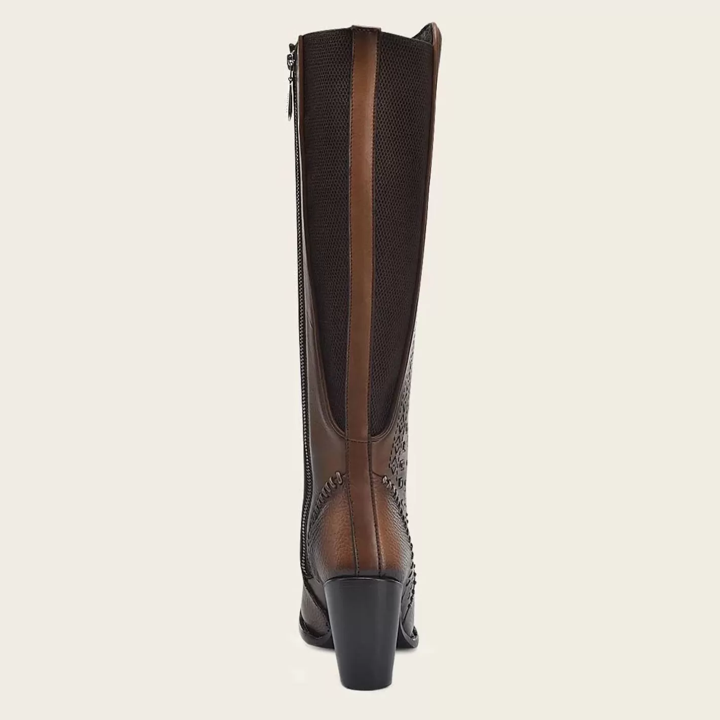 Cuadra Decorated Brown Leather Tall Boot With Perforations Discount