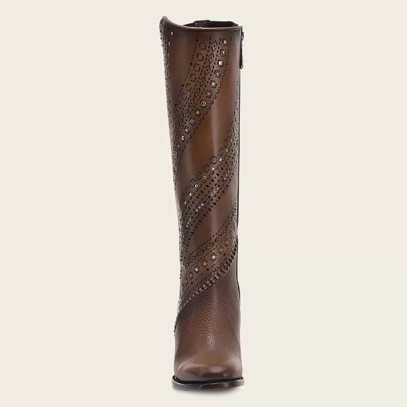 Cuadra Decorated Brown Leather Tall Boot With Perforations Discount