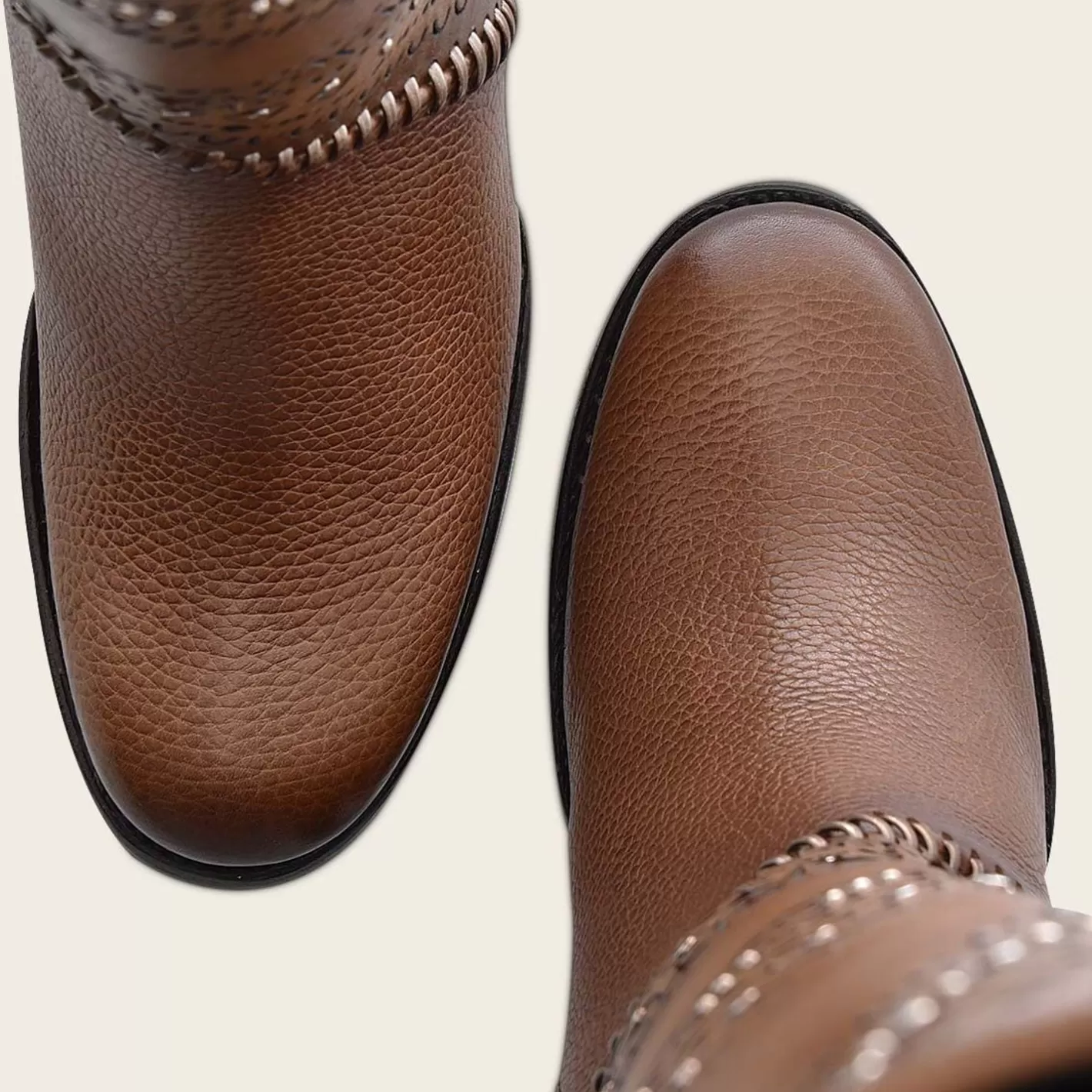 Cuadra Decorated Brown Leather Tall Boot With Perforations Discount