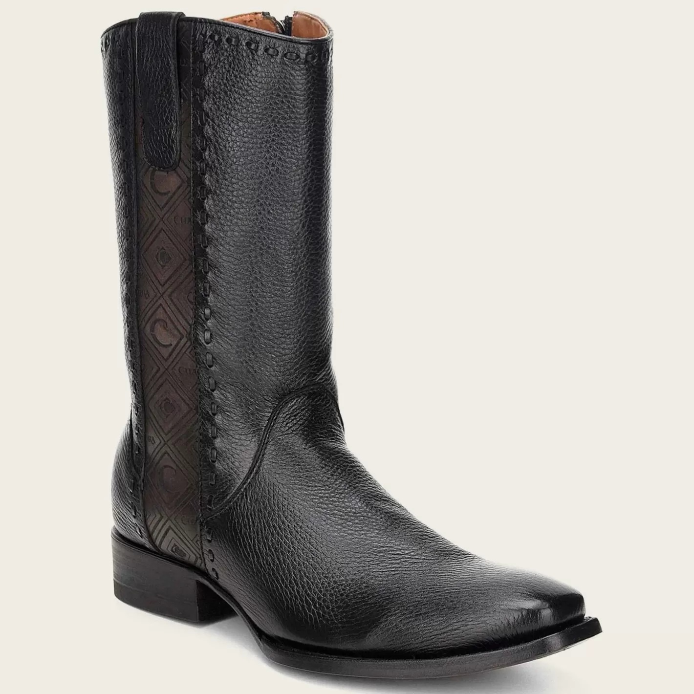 Cuadra Dress Cowboy Boots, Engraved Black Deer Leather Sale