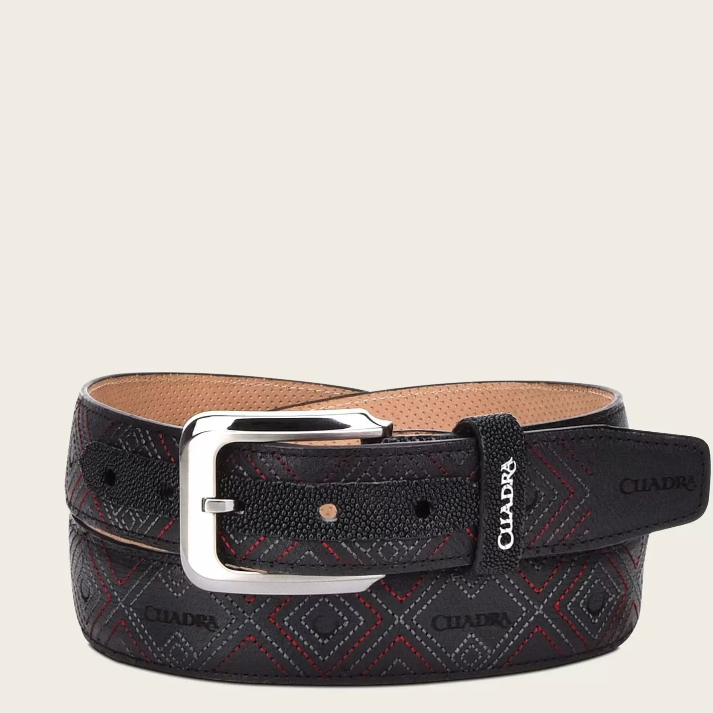 Cuadra Embroidered Black Leather Belt Discount