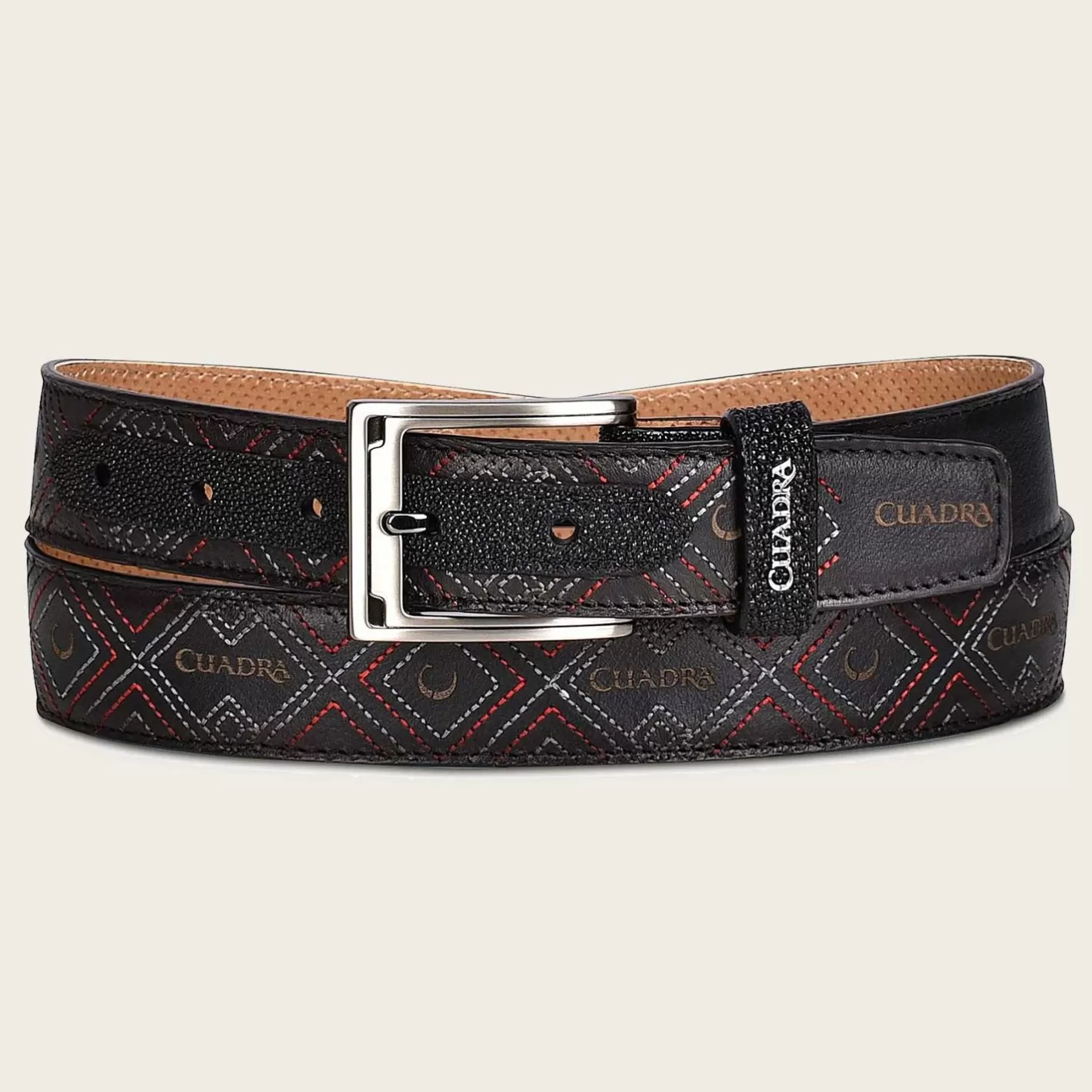 Cuadra Embroidered Black Leather Belt Discount