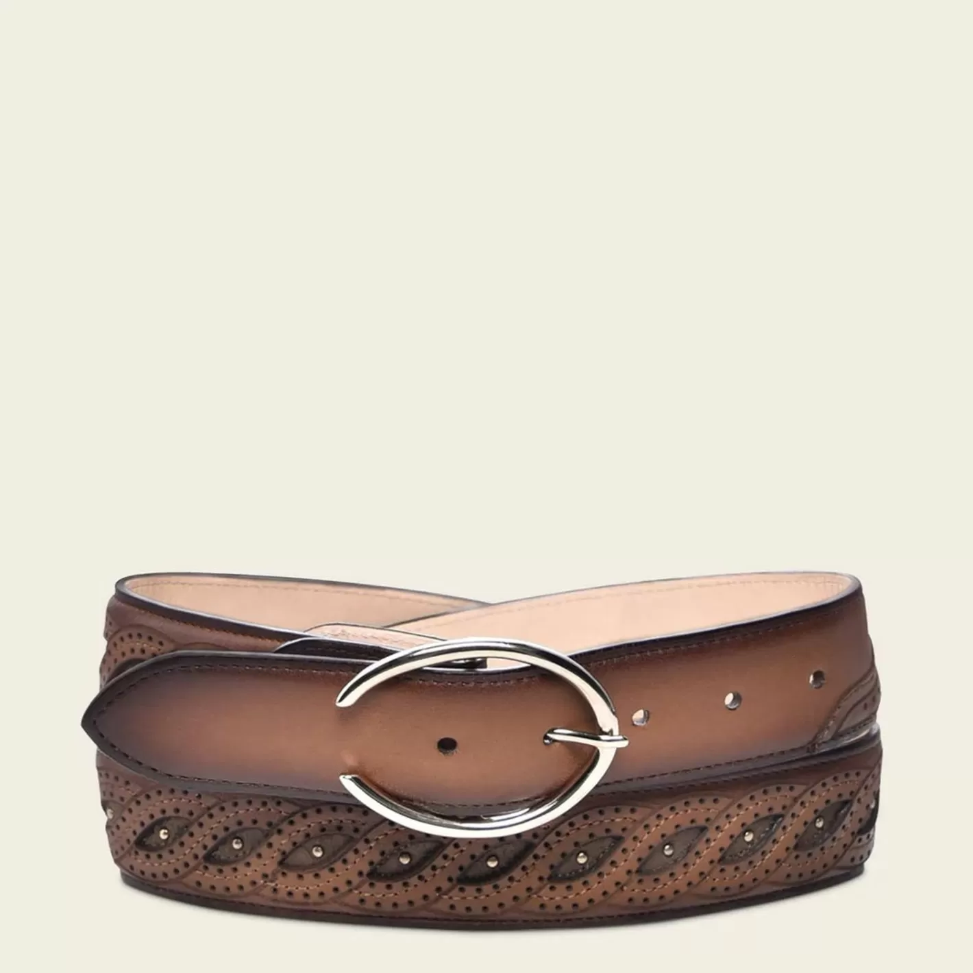 Cuadra Embroidered Brown Leather Belt With Braided Detail Best