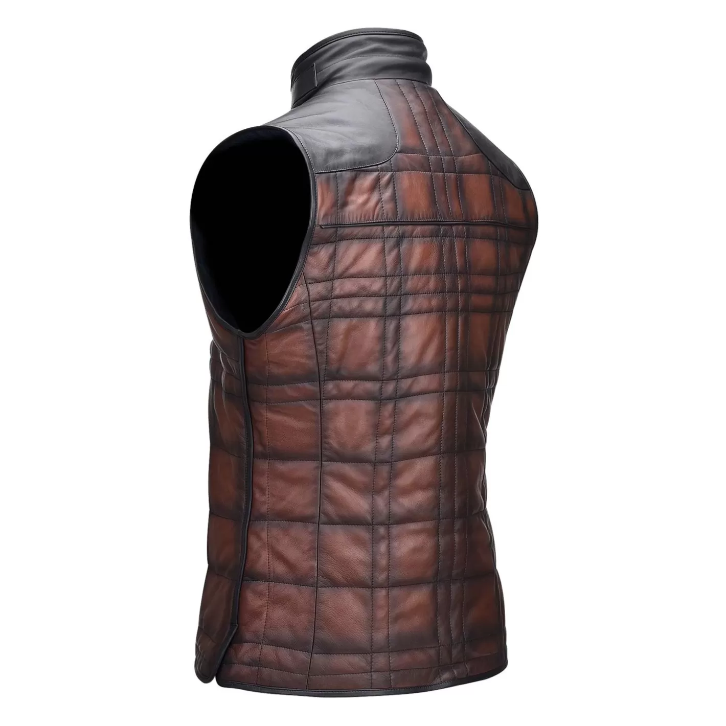 Cuadra Embroidered Brown Leather Reversible Vest Online