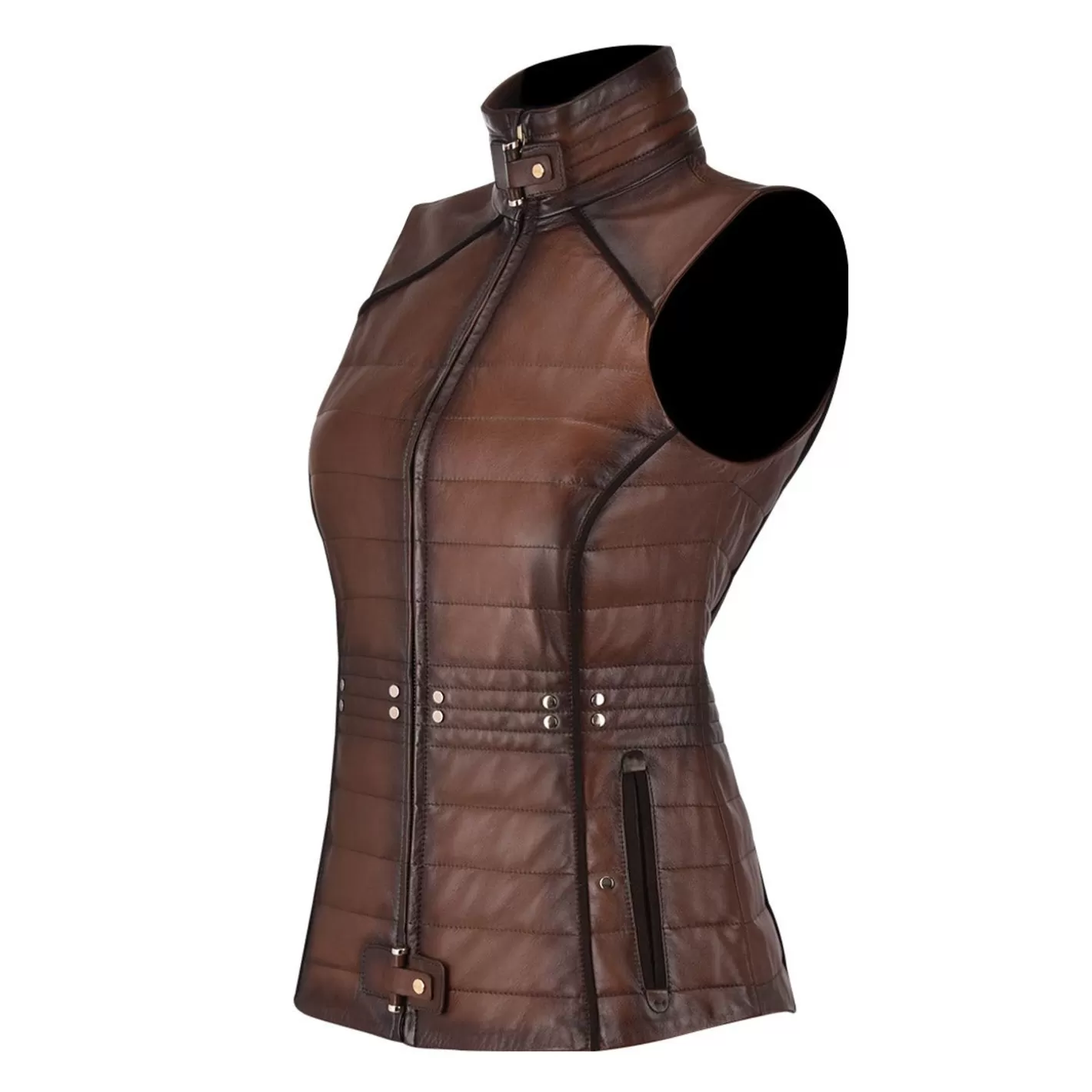 Cuadra Embroidered Brown Leather Vest Shop