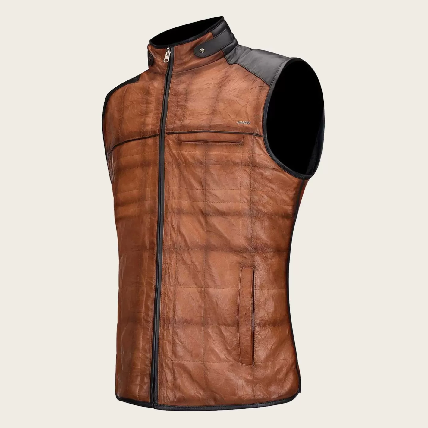 Cuadra Embroidered Honey Leather Reversible Vest Cheap