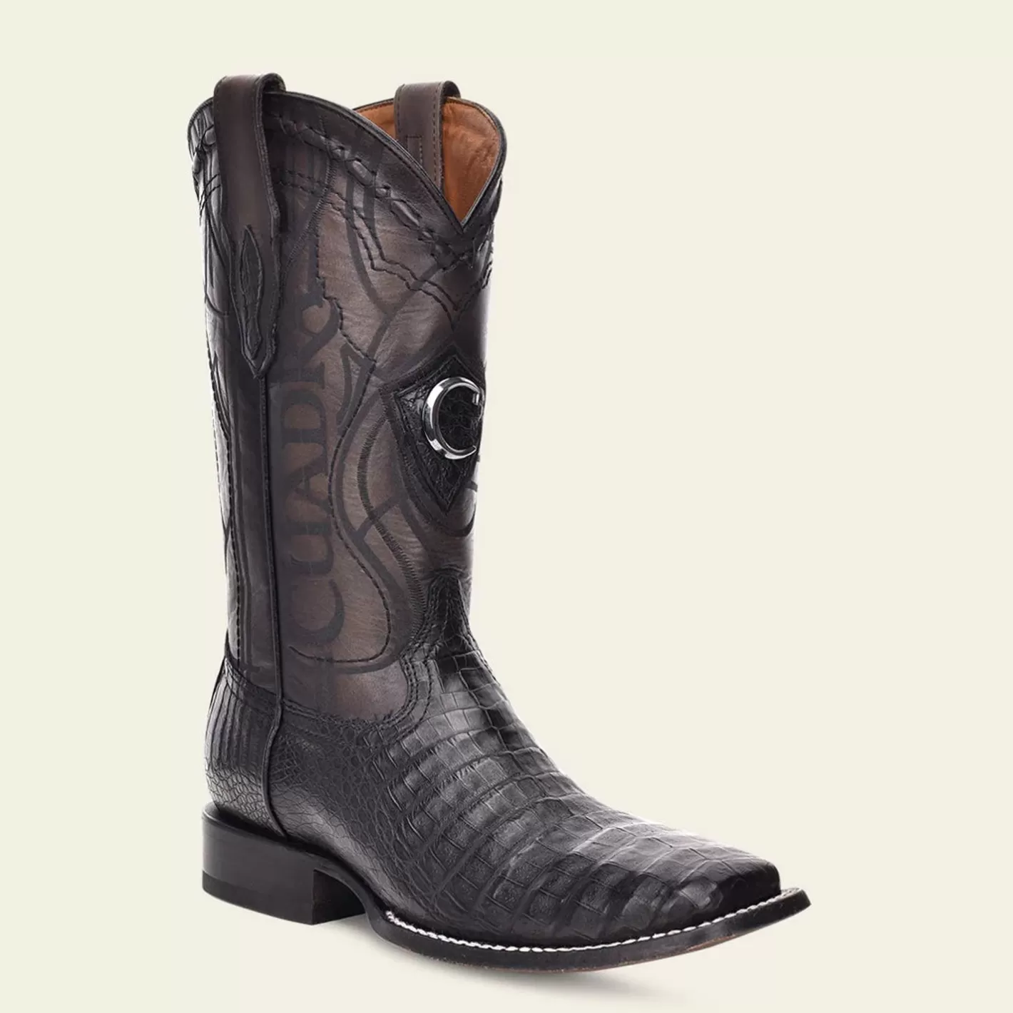 Cuadra Engraved Black High Exotic Leather Cowboy Boots Flash Sale