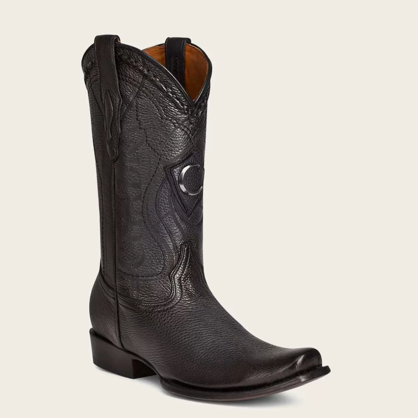 Cuadra Engraved Cowboy Black Leather Boots With Metallic Monogram Shop