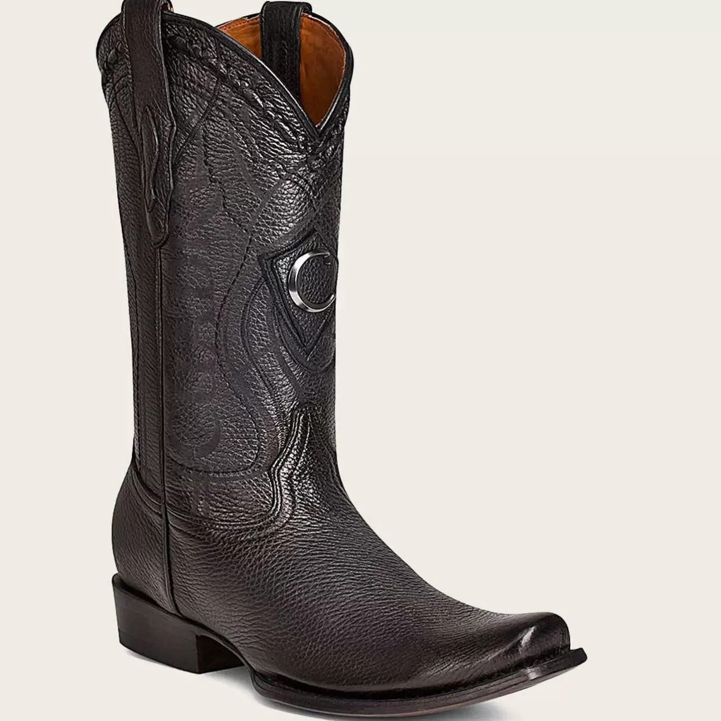 Cuadra Engraved Cowboy Black Leather Boots With Metallic Monogram Shop