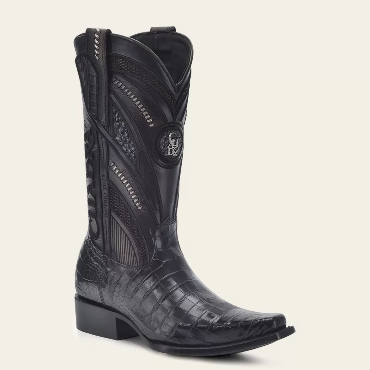 Cuadra Engraved High Exotic Black Leather Boot Online