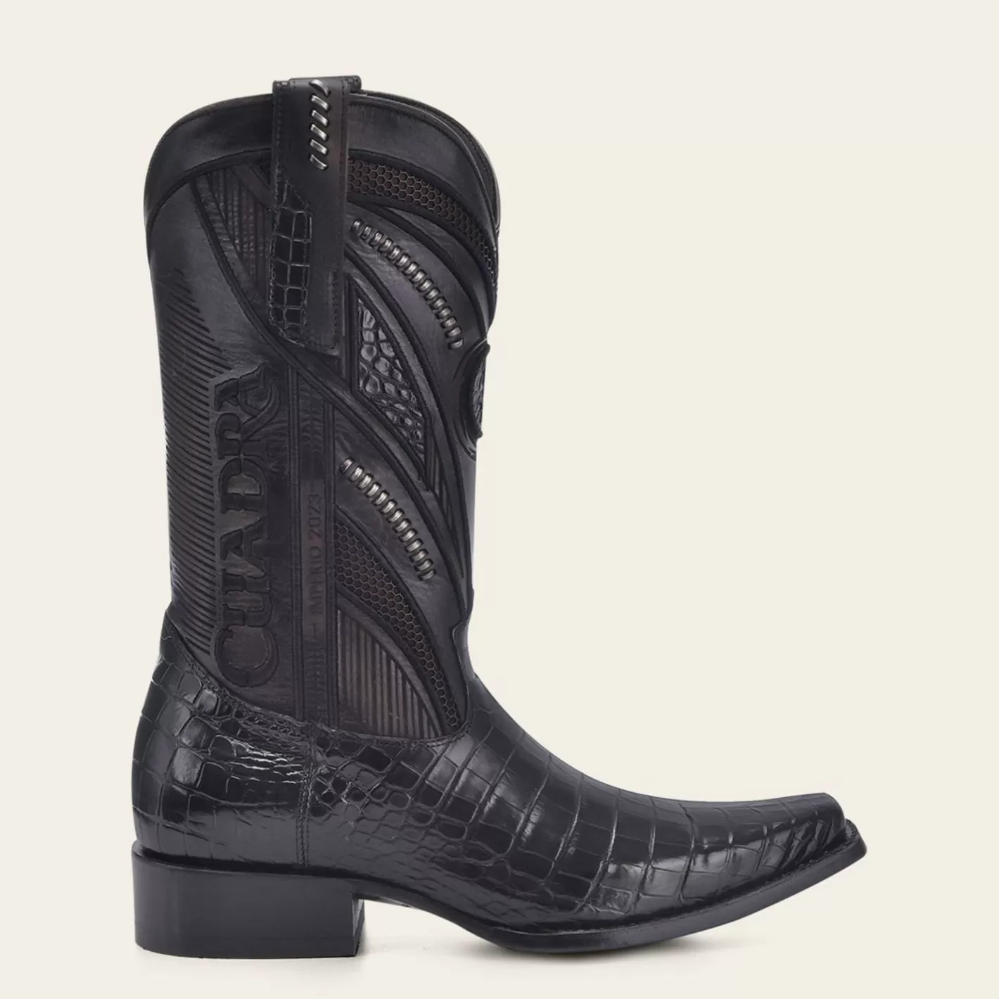 Cuadra Engraved High Exotic Black Leather Boot Online