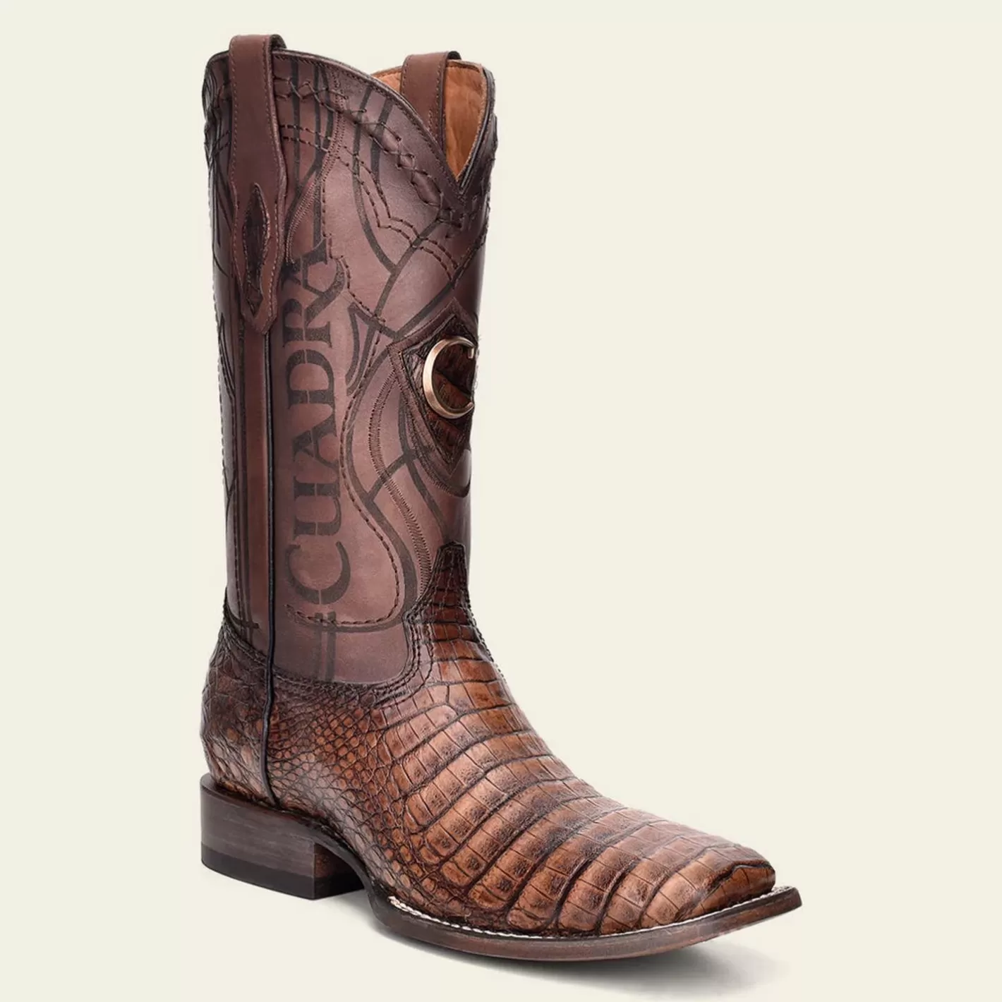 Cuadra Engraved Honey Brown Exotic Leather Cowboy Boots Flash Sale