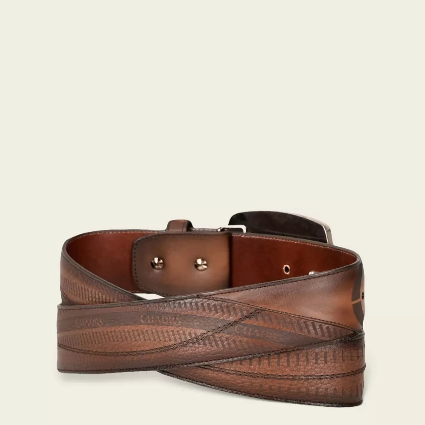 Cuadra Engraved Honey Brown Leather Western Belt With Black And Silver Monogram Sale