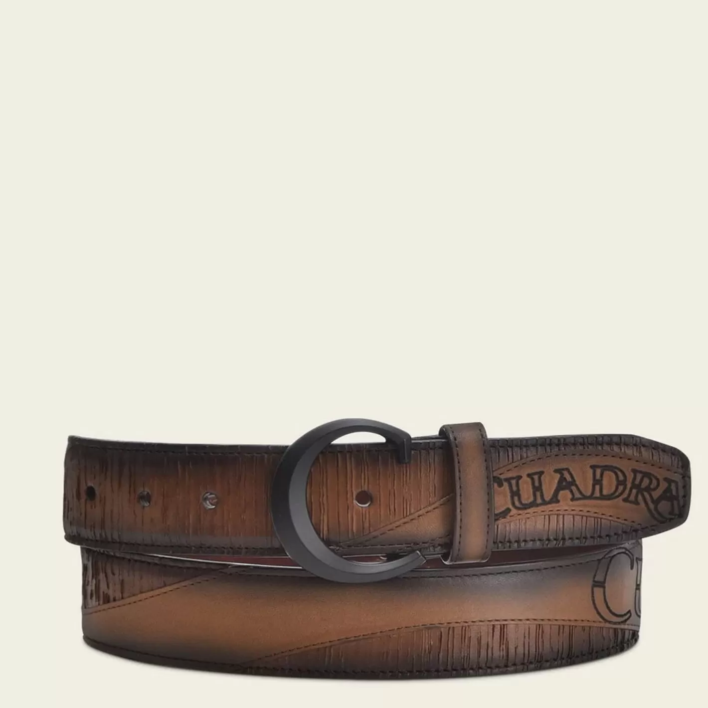 Cuadra Engraved Honey Leather Belt With Black Monogram Buckle Hot