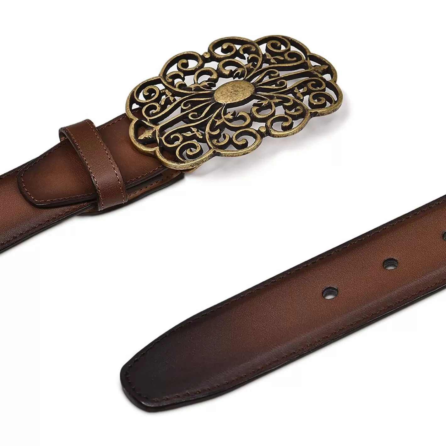 Cuadra Engraved Honey Leather Western Belt Hot