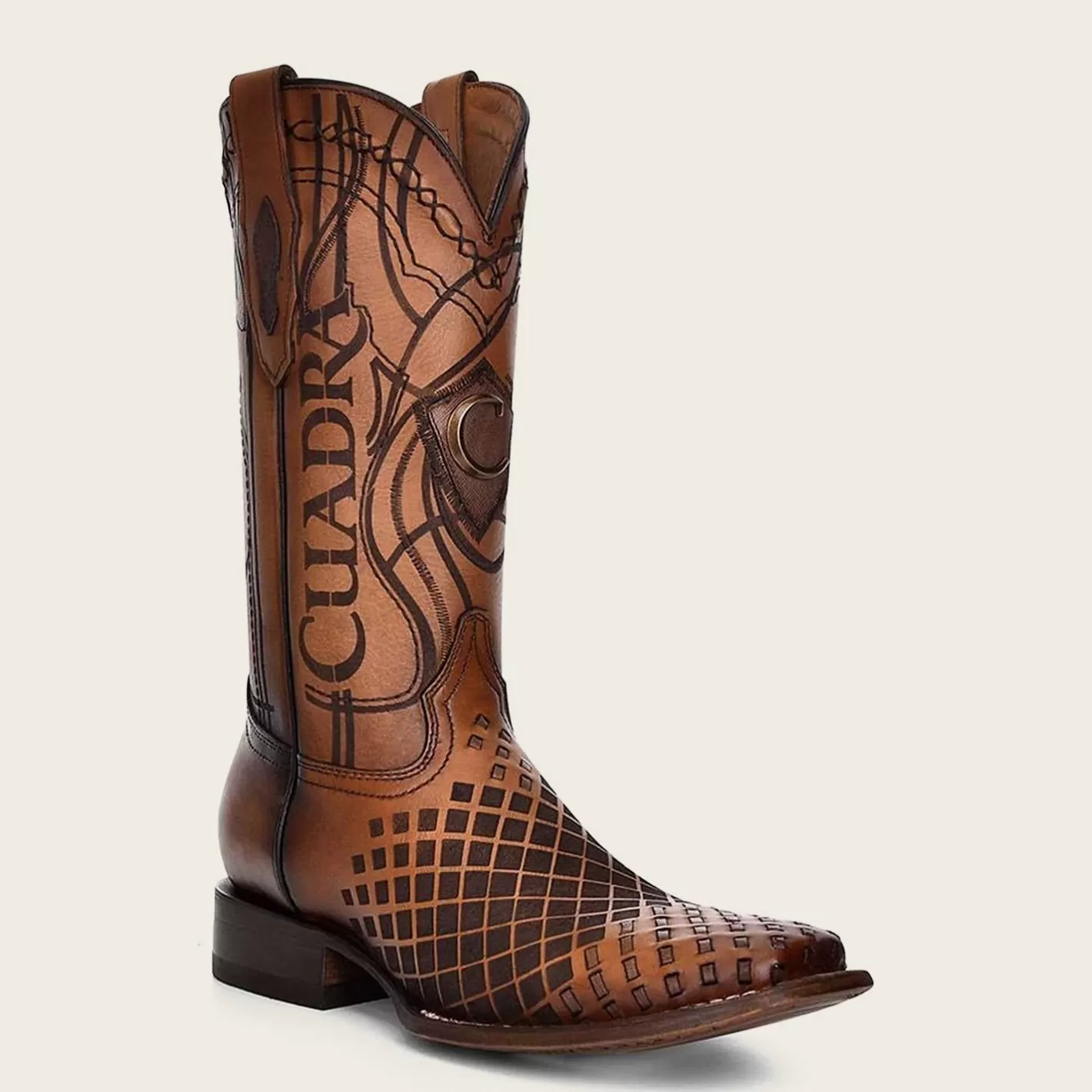 Cuadra Engraved Honey Leather Western Boots Discount