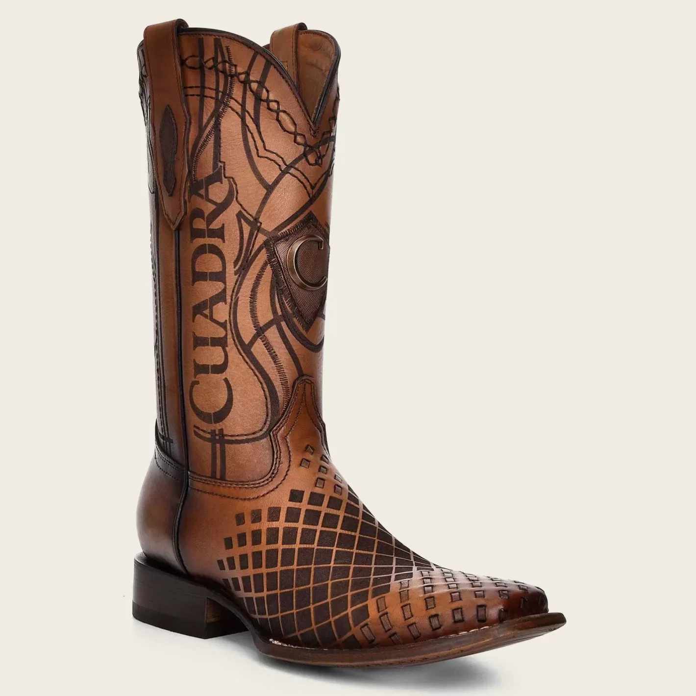 Cuadra Engraved Honey Leather Western Boots Discount