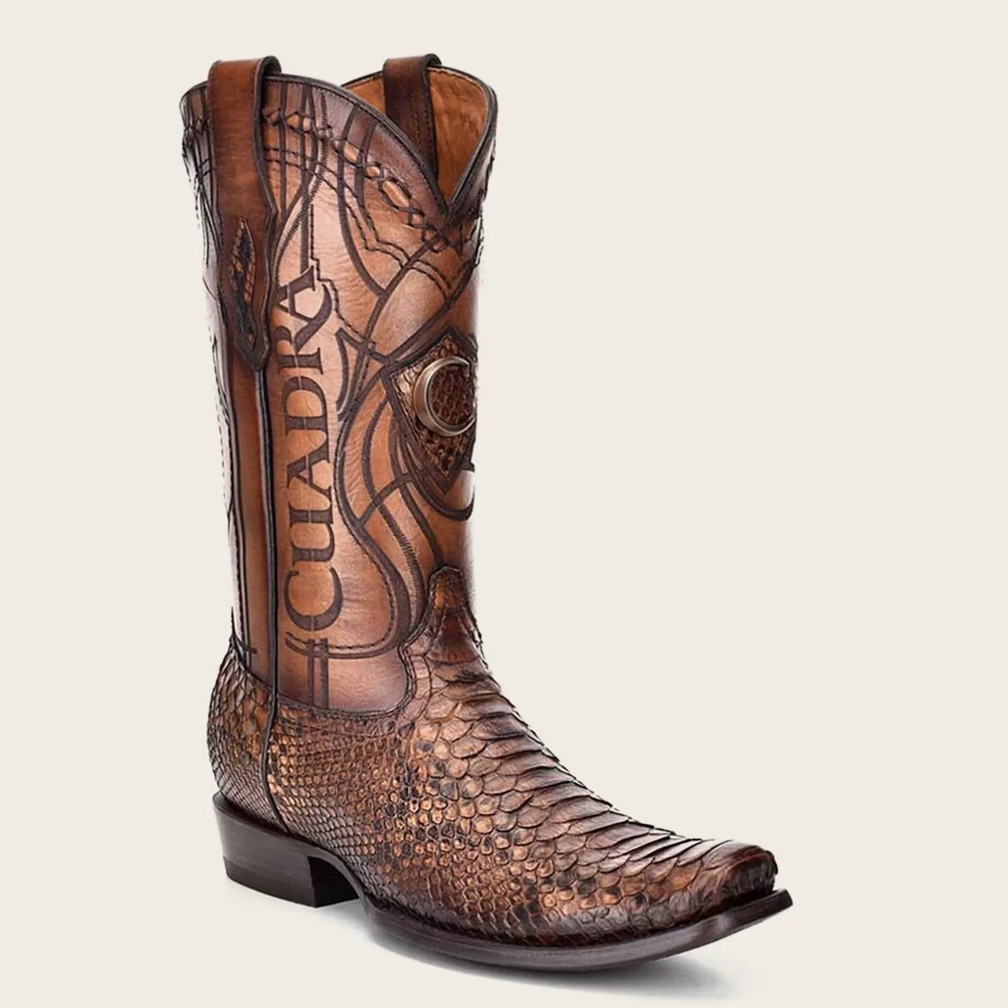 Cuadra Engraved Honey Python Leather Western Boot Cheap