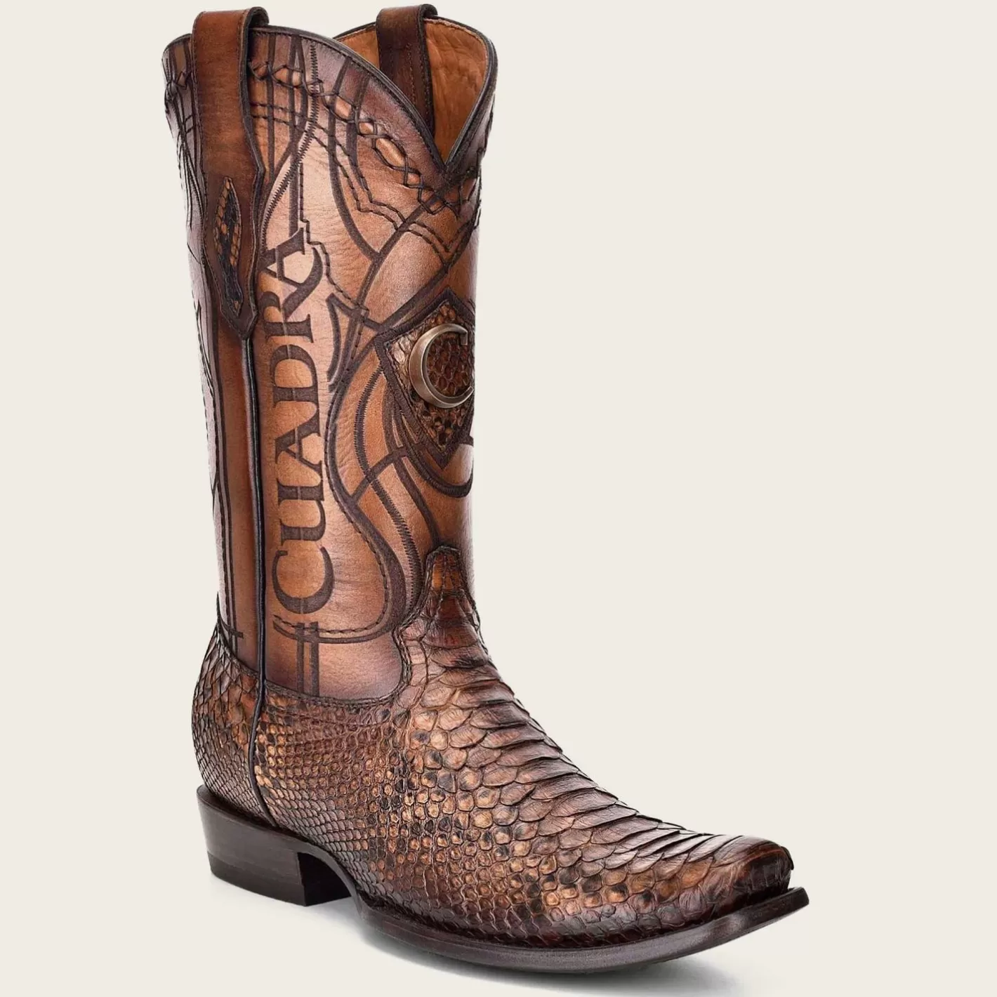 Cuadra Engraved Honey Python Leather Western Boot Cheap