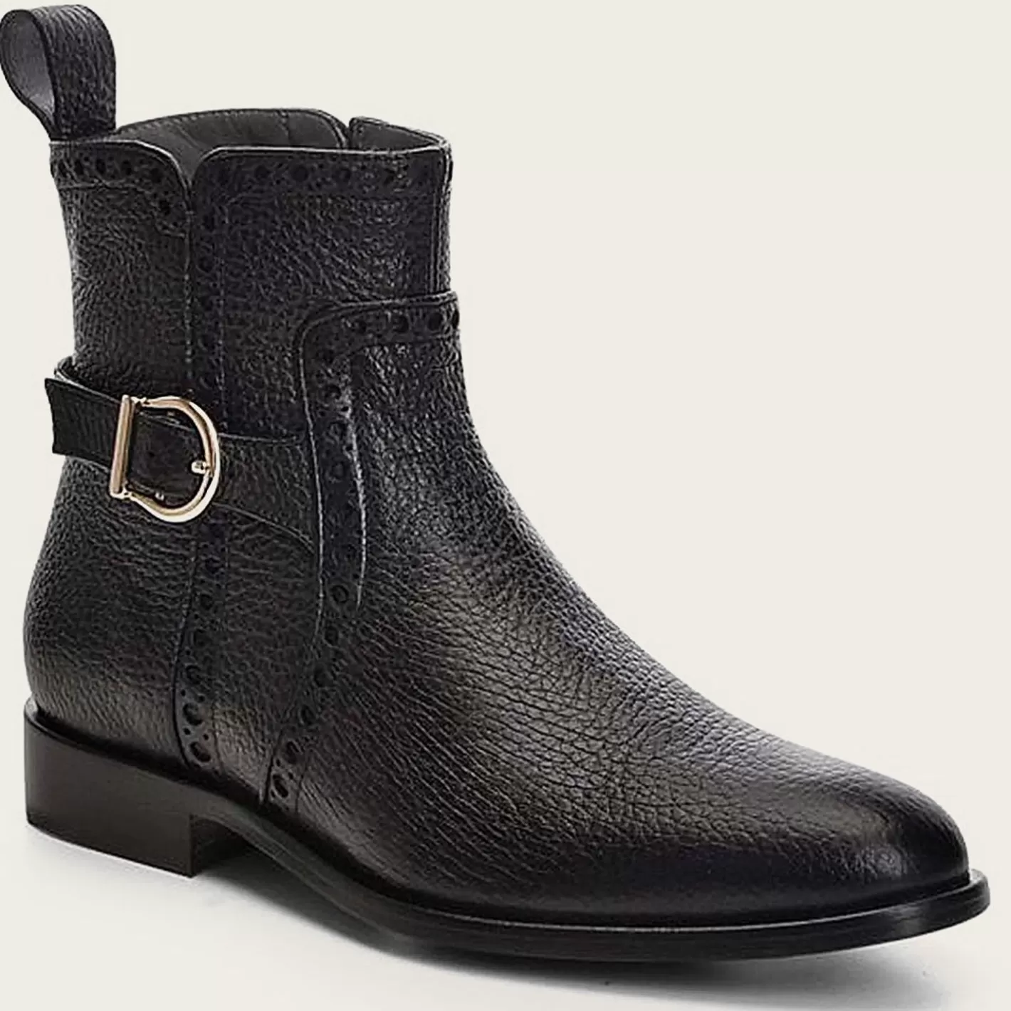 Cuadra Genuine Deer Black Leather Bootie With Buckle Best Sale