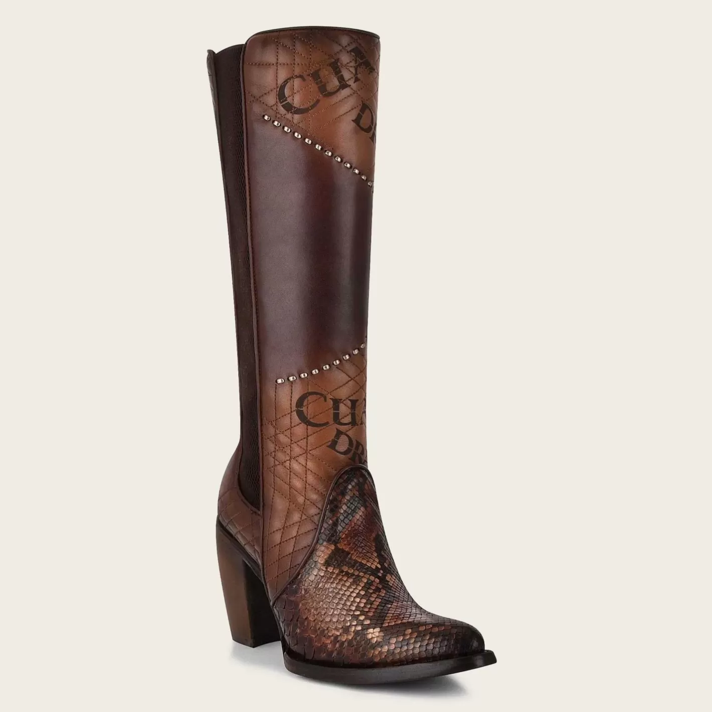 Cuadra Genuine Python Brown Leather Boot With Laser Engraved Details Sale