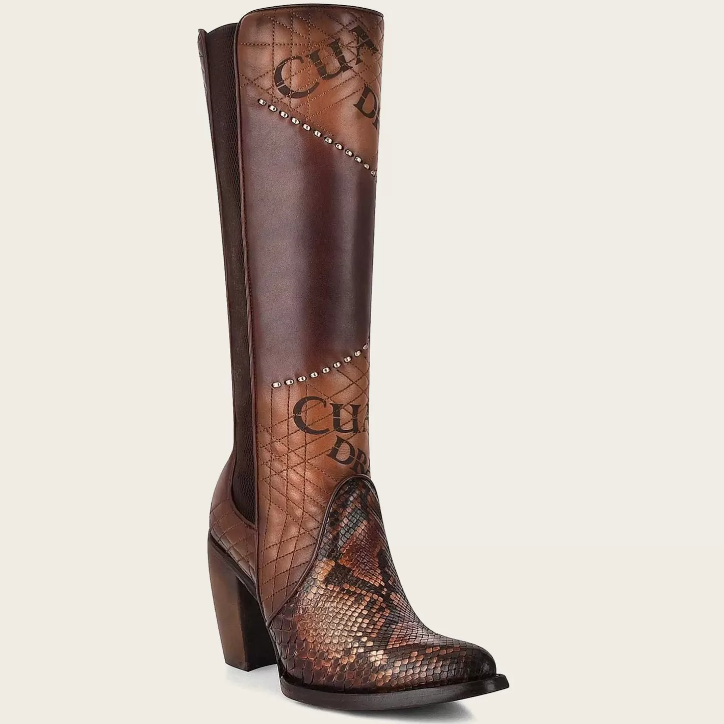 Cuadra Genuine Python Brown Leather Boot With Laser Engraved Details Sale