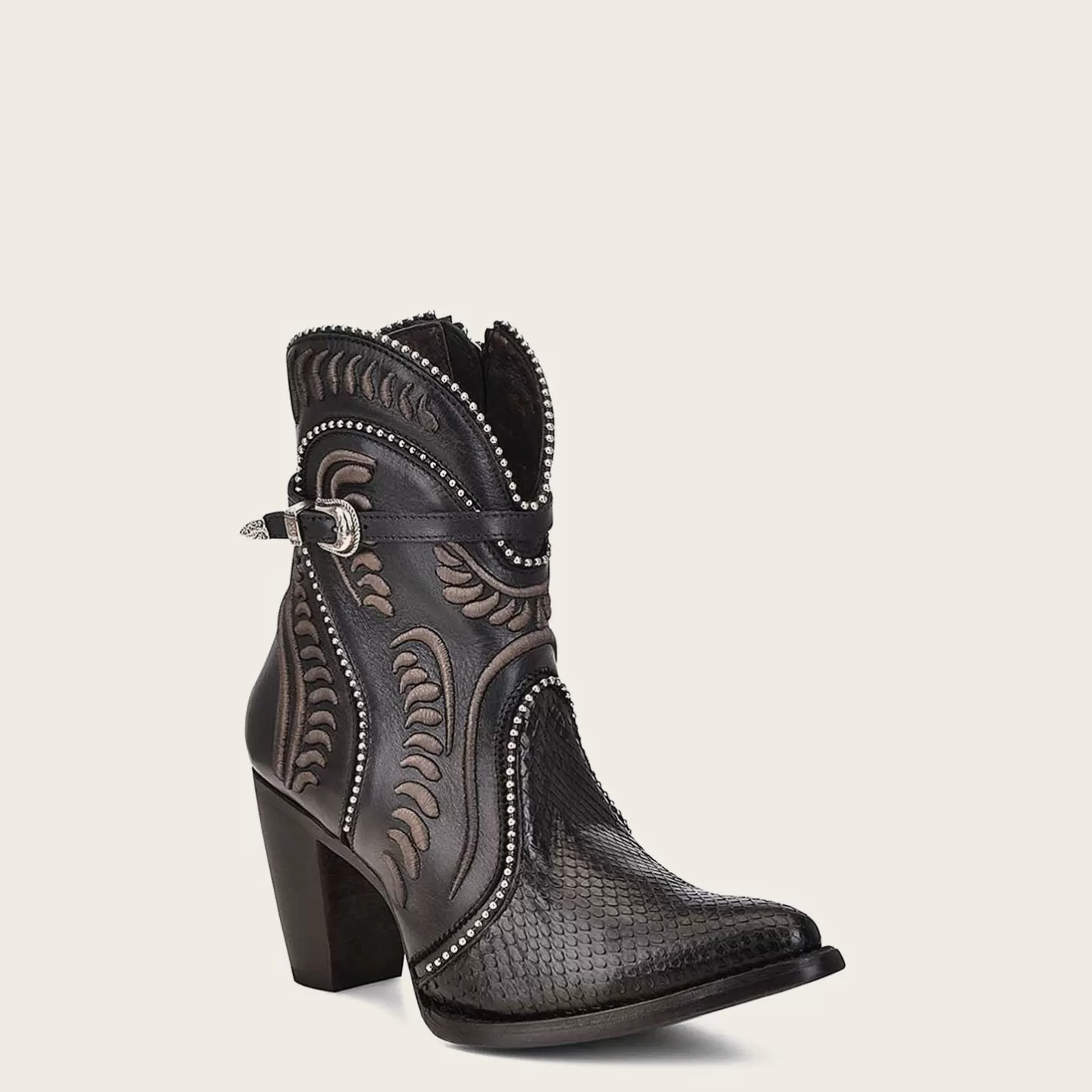 Cuadra Genuine Python Embroidered Black Leather Bootie Cheap