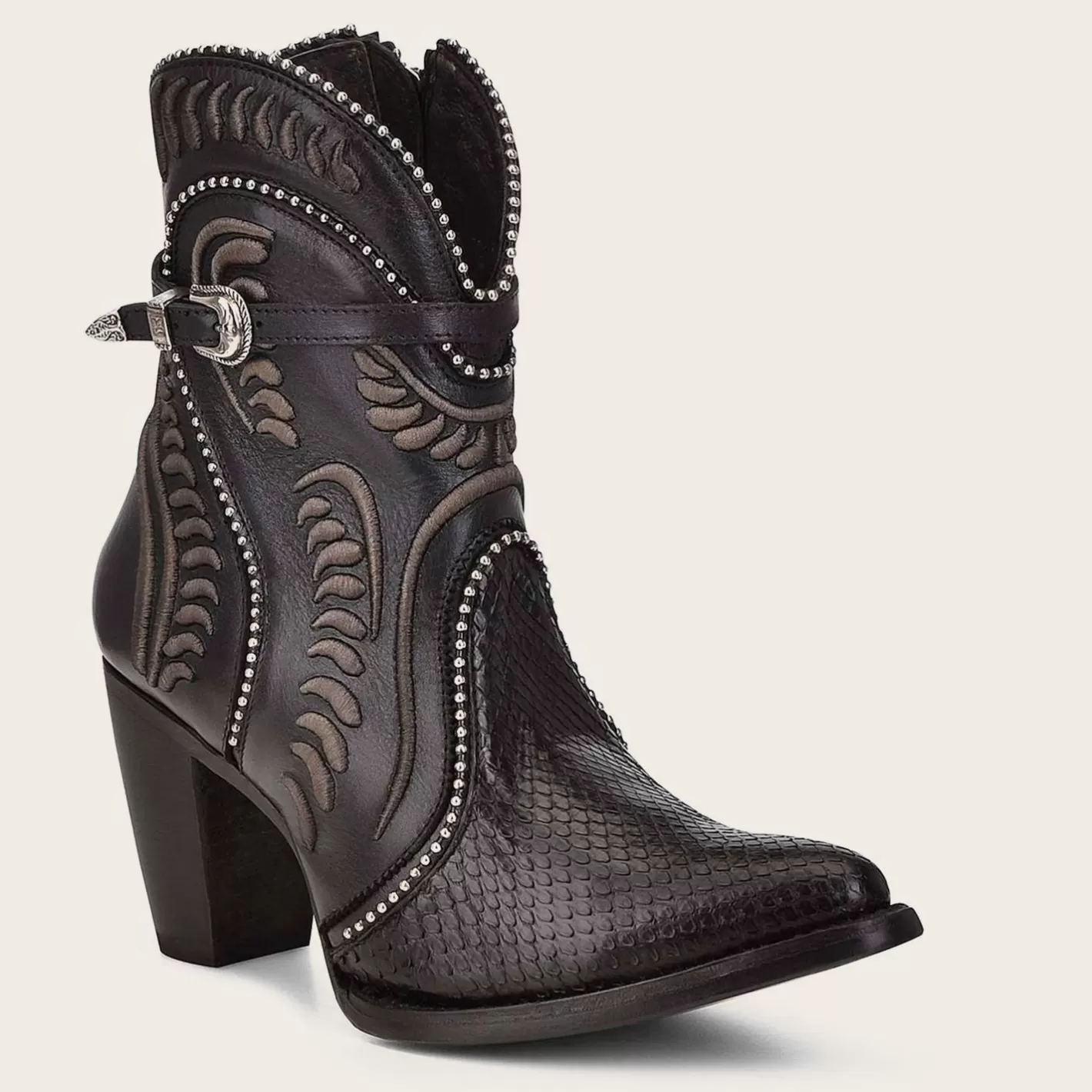 Cuadra Genuine Python Embroidered Black Leather Bootie Cheap